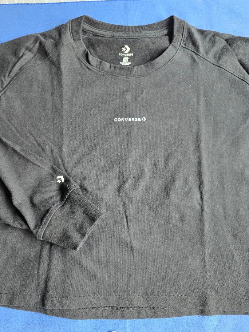 Converse Long Sleeve Shirt Sz. L (Category: Longsleeves) located in Manila. Submitted by mt.everest (Listing ID 1421136148, Image 2). Description: - Black Converse long sleeve shirt crop top - Size: L (21" width x 19" length) - Features Converse logo on chest and sleeve - Made in Vietnam - Material: 100% cotton - Includes care instructions - Used 3x. Not thrifted.