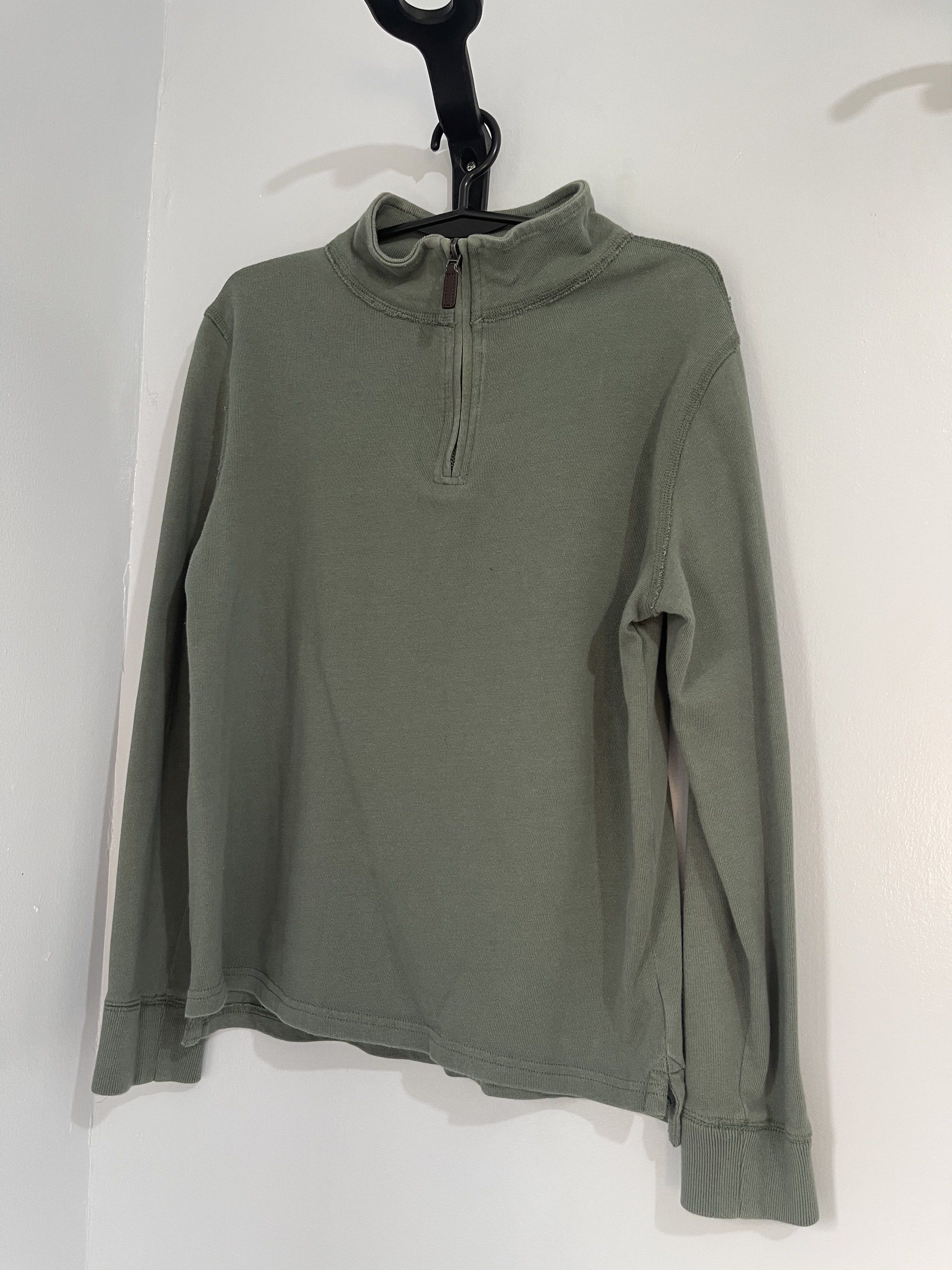 Crewcuts Classic Quarter-Zip Sweater (Category: Others Tops) located in Taguig. Submitted by cs4lt (Listing ID 1421159251, Image 1). Description: - Crewcuts Classic quarter-zip sweater - Solid green color - Relaxed fit - Ribbed collar and cuffs - Quarter-zip closure with brown leather pull - Small tag on the back of the neck.