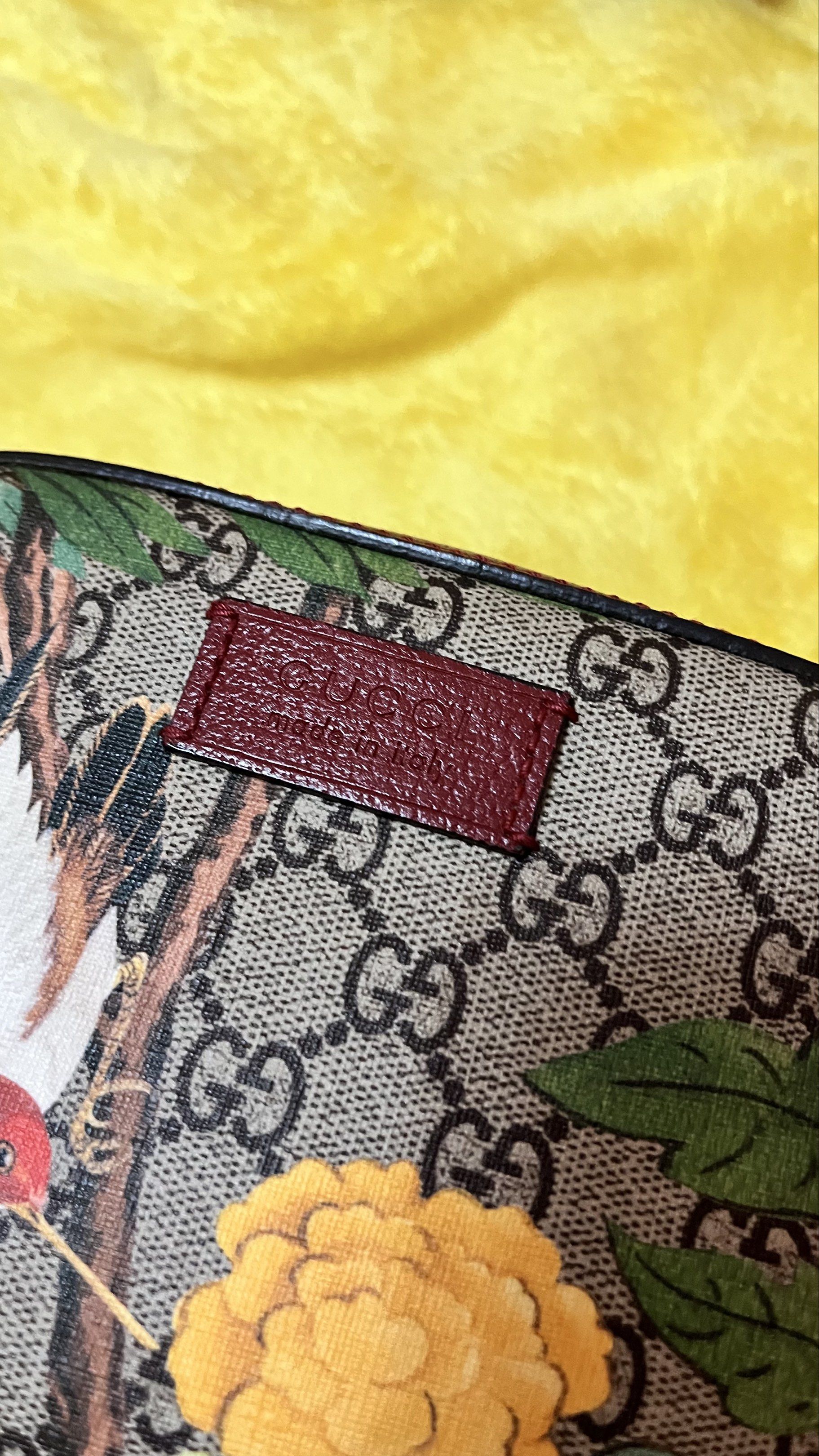 Gucci GG Supreme Tian Small Camera Bag (Category: Luxury Bags & Wallets) located in Bulacan. Submitted by jenairafrancine (Listing ID 1421182890, Image 2). Description: - Authentic Gucci crossbody bag - Floral print design - Red leather interior and exterior trim - Green and red striped strap with shoulder pad - Zipper closure - Gucci logo on hardware and interior - Made in Italy.