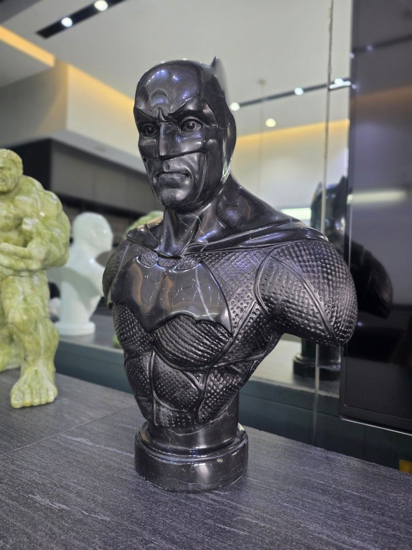 Hand Carved Batman Bust Statue in Solid Nero Marquina Marble (Category: Figurines & Statues) located in Mandaluyong City. Submitted by lbear29 (Listing ID 1421129475, Image 2). Description: Hand carved from a single block of marble with exceptional details - Collector's item - One of a kind Marble fan art - Batman bust statue - Features a detailed design of Batman's suit and cowl - Depicts the head and upper torso - Presented on a round base - Pe