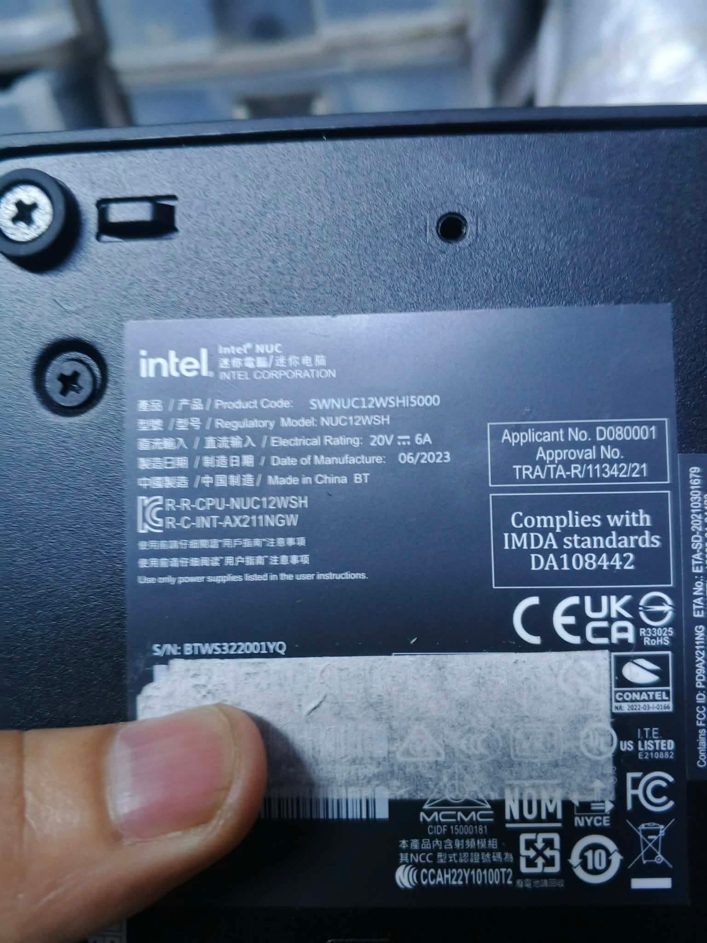 Intel NUC 12 WSH Mini PC (Category: Desktops) located in Manila. Submitted by trvpspxt (Listing ID 1421272634, Image 3). Description: Intel nuc i5 12th gen 16gb ram 256gb ssd windows 11 plug and play pick up or lalamove 16,000 - Intel NUC 12 WSH Mini PC - Model: NUC12WSHI5000 - Multiple USB Ports - HDMI Ports - Ethernet Port - 2.5G Port - Rating: 20V, 6A - Manufactured: June 2023 - Product Code: SWNUC12WSHI5000.