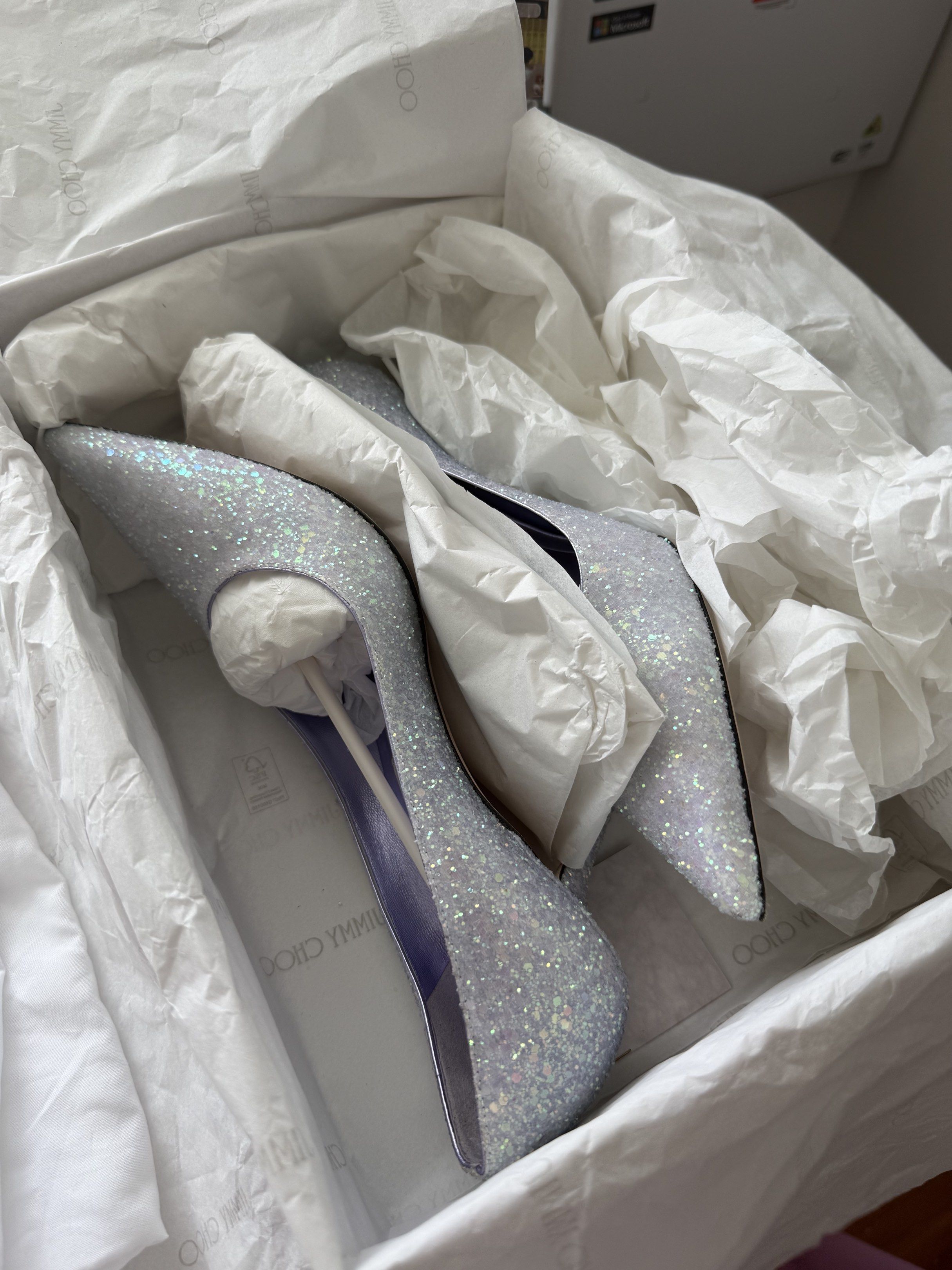Jimmy Choo Love 85 Glitter Heels (Category: Heels) located in Quezon City. Submitted by imgrace14 (Listing ID 1421160307, Image 1). Description: Im Selling my Wedding Shoes. Yes, Authentic and original from the Shop! Worn once only for 2 hrs only Size 39 All complete. Dustbag, paperbag, box, cards. Like new! Its pretty in person. Slightly nego but no low baller. .