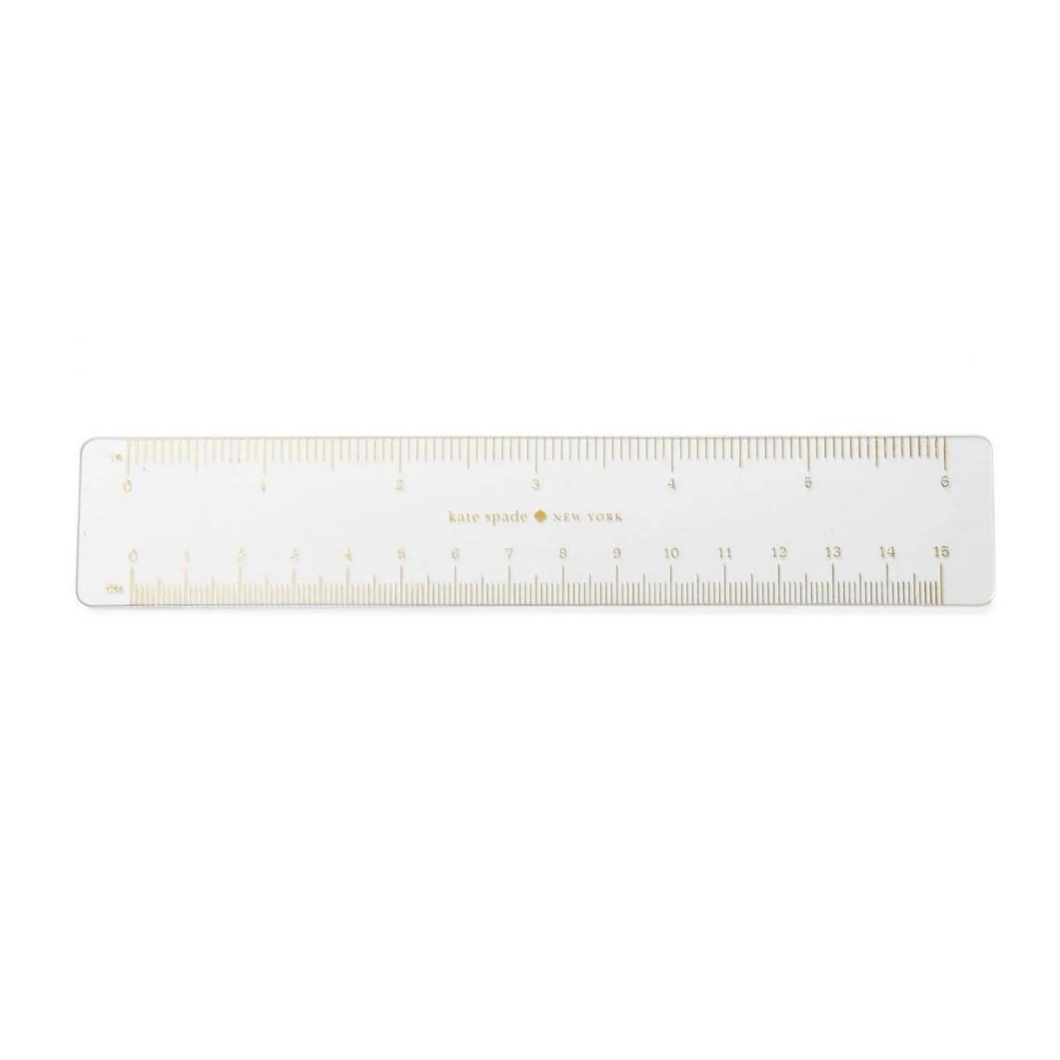 Kate Spade New York Flexible Plastic Ruler (Category: Stationery & School Supplies) located in Puerto Princesa. Submitted by kanejela (Listing ID 1421178539, Image 1). Description: - Kate Spade New York ruler - Measures up to 15 cm - Features gold markings - Includes the Kate Spade New York logo - Made of clear plastic material - Ideal for school, office, and crafting.