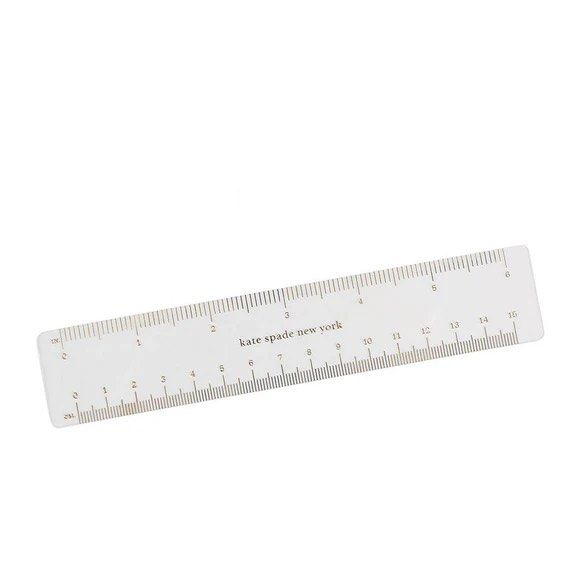 Kate Spade New York Flexible Plastic Ruler (Category: Stationery & School Supplies) located in Puerto Princesa. Submitted by kanejela (Listing ID 1421178539, Image 2). Description: - Kate Spade New York ruler - Measures up to 15 cm - Features gold markings - Includes the Kate Spade New York logo - Made of clear plastic material - Ideal for school, office, and crafting.