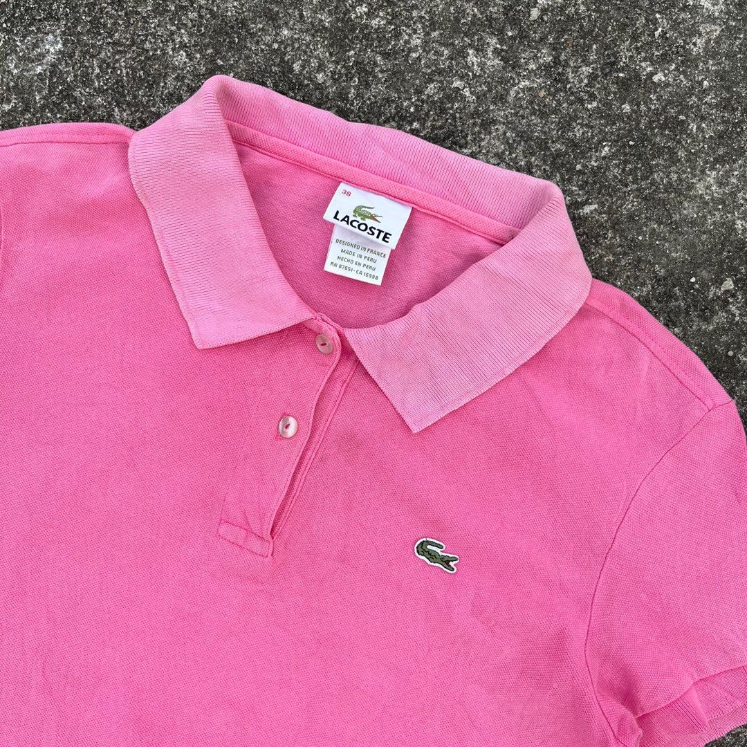 Lacoste Pink Polo Shirt (Category: Tshirts & Polo Shirts ) located in Manila. Submitted by gt.2k (Listing ID 1421275480, Image 2). Description: LACOSTE FOR WOMENS (OFF) COLOR RATE 8/10 DIMES: 16.5 x 23.5 CONDITION: GOOD ISSUE: FADED COLLAR.