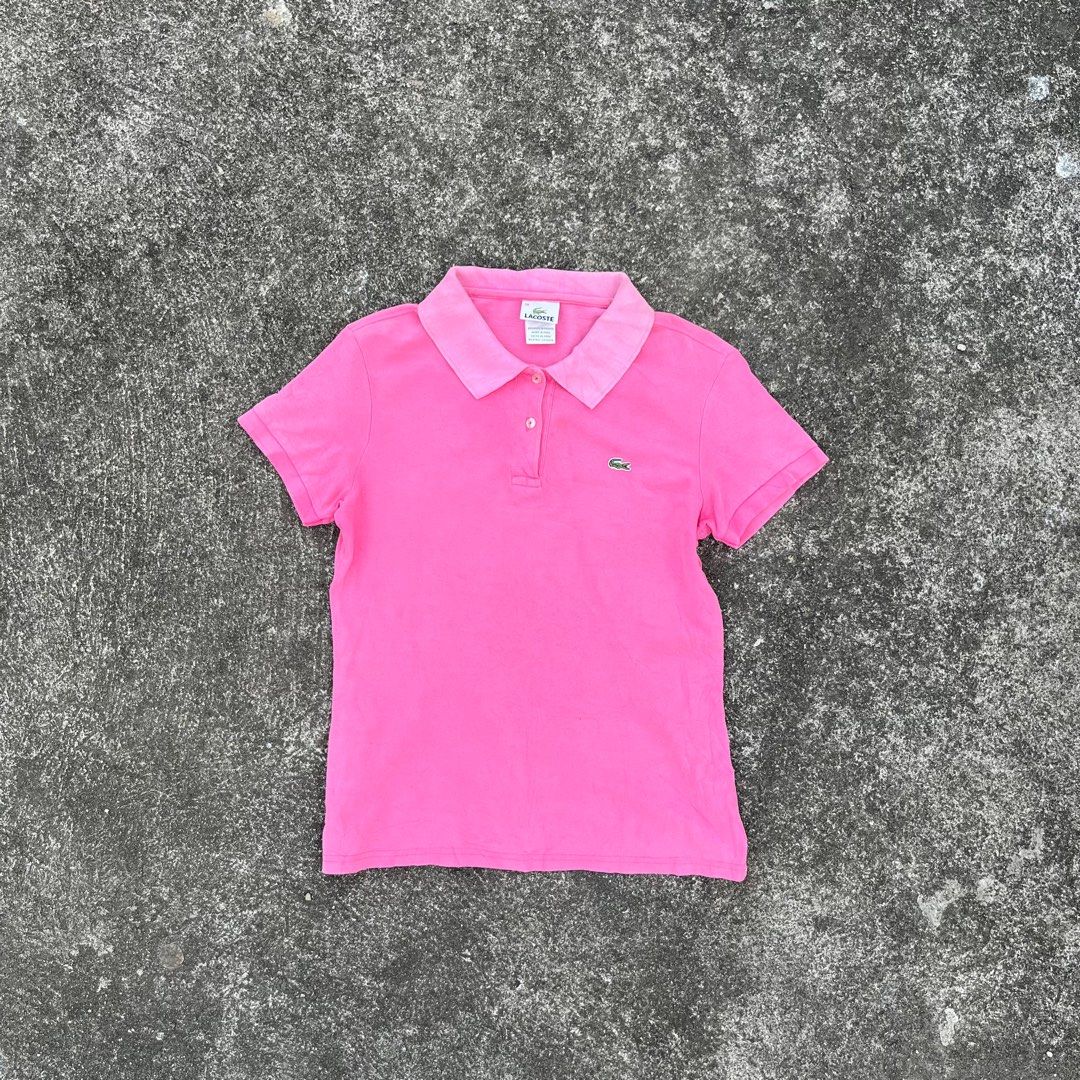 Lacoste Pink Polo Shirt (Category: Tshirts & Polo Shirts ) located in Manila. Submitted by gt.2k (Listing ID 1421275480, Image 1). Description: LACOSTE FOR WOMENS (OFF) COLOR RATE 8/10 DIMES: 16.5 x 23.5 CONDITION: GOOD ISSUE: FADED COLLAR.