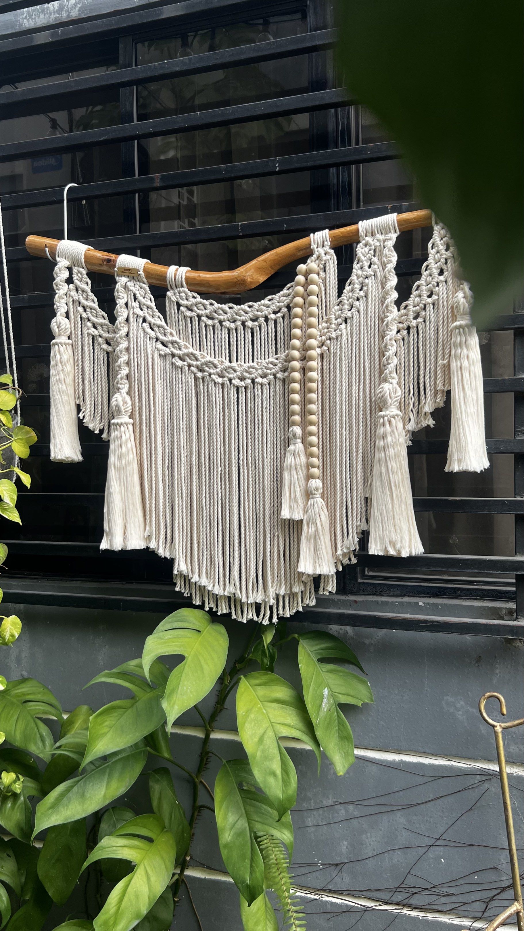 macrame wall hanging art (Category: Wall Decor) located in Binan City. Submitted by relizas_modern_macrame (Listing ID 1421218258, Image 1). Description: 38" branch 32"x 28" wall art 100% handmade #relizasmodernmacrame #macramelightsandstrings.