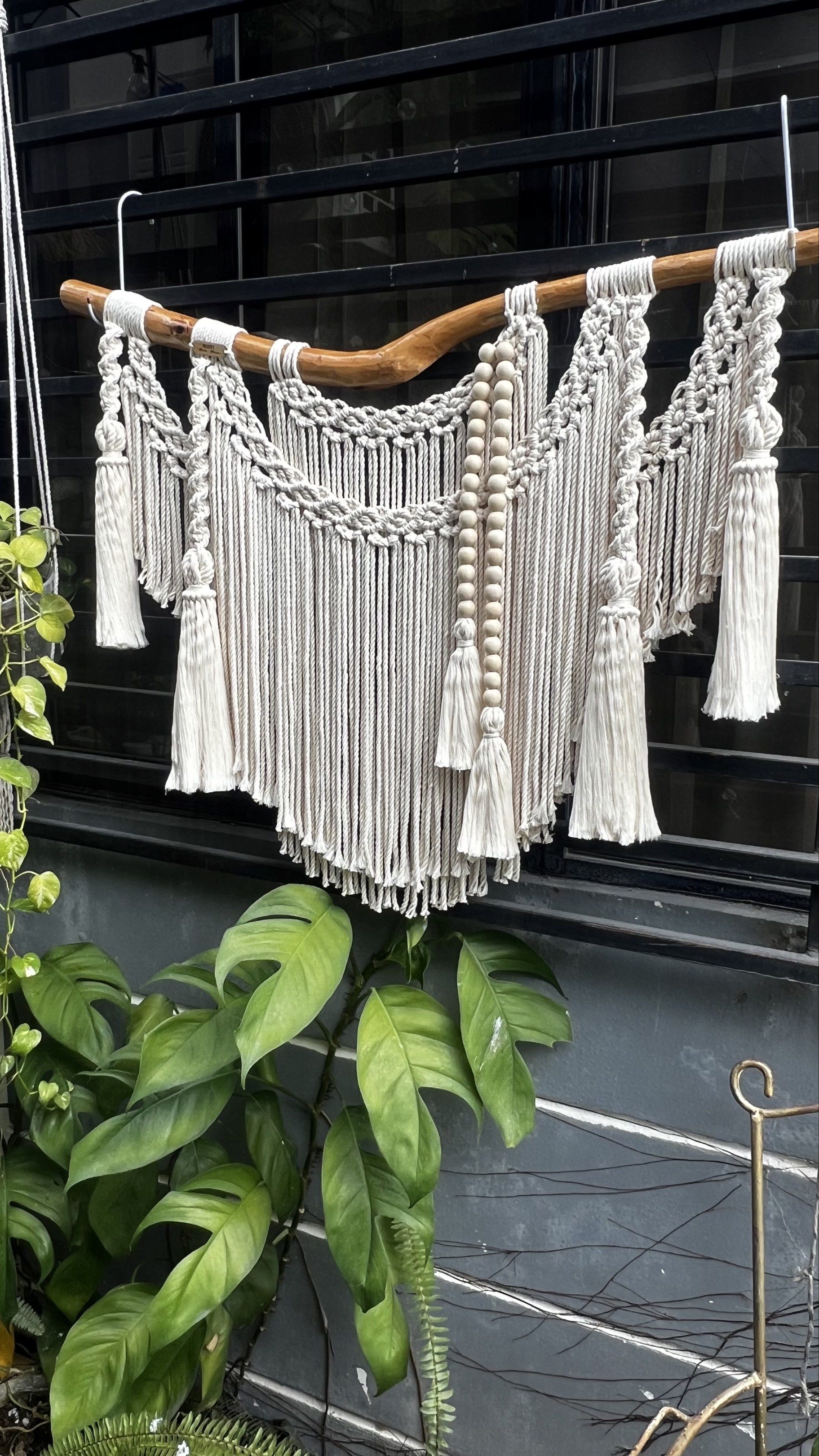 macrame wall hanging art (Category: Wall Decor) located in Binan City. Submitted by relizas_modern_macrame (Listing ID 1421218258, Image 3). Description: 38" branch 32"x 28" wall art 100% handmade #relizasmodernmacrame #macramelightsandstrings.