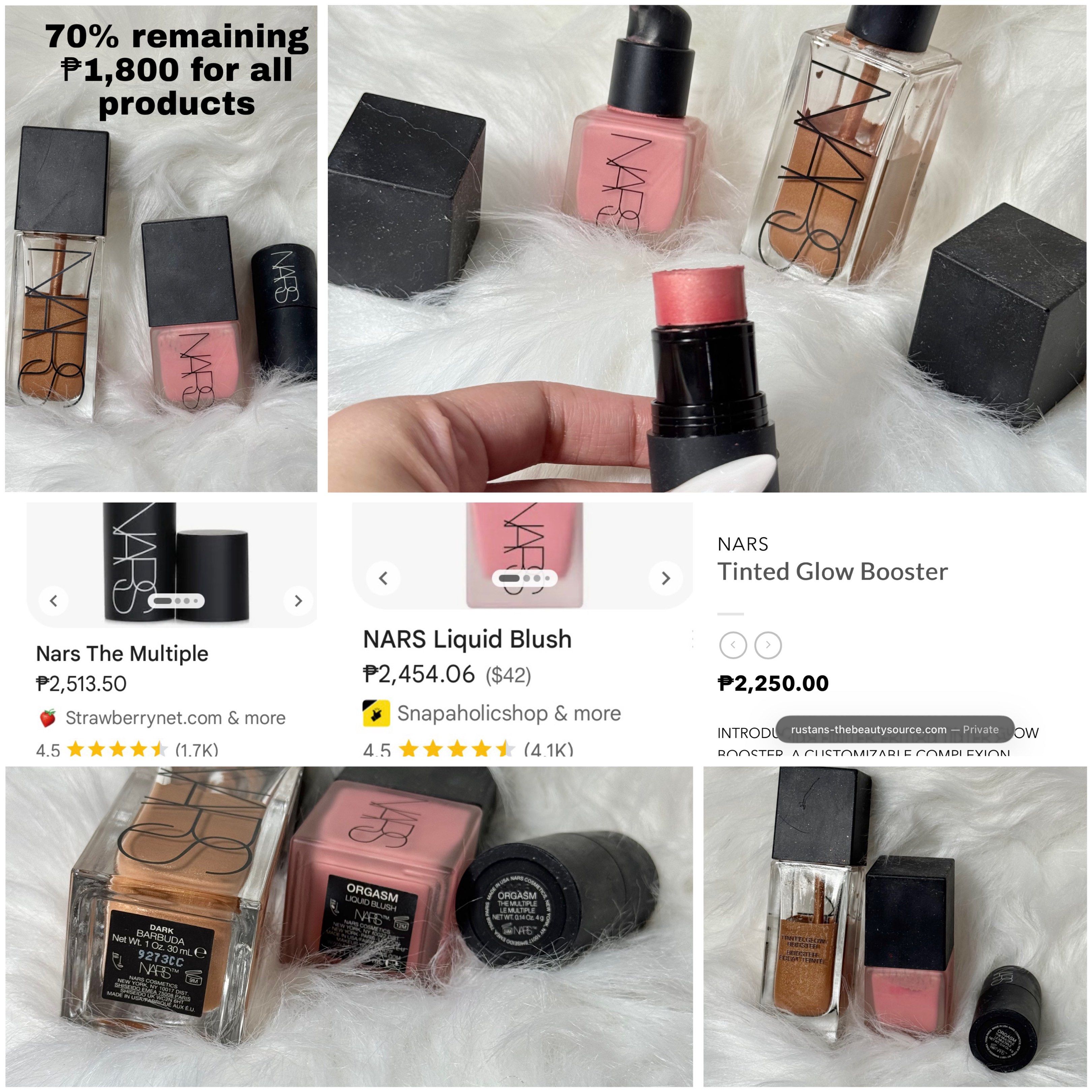 NARS Makeup Set - Blush, Tinted Glow Booster, The Multiple (Category: Makeup) located in Manila. Submitted by zannedeclutters (Listing ID 1421131020, Image 1). Description: Selling a NARS makeup set. Includes NARS Liquid Blush, Tinted Glow Booster, and The Multiple. The set is available for P1,800.