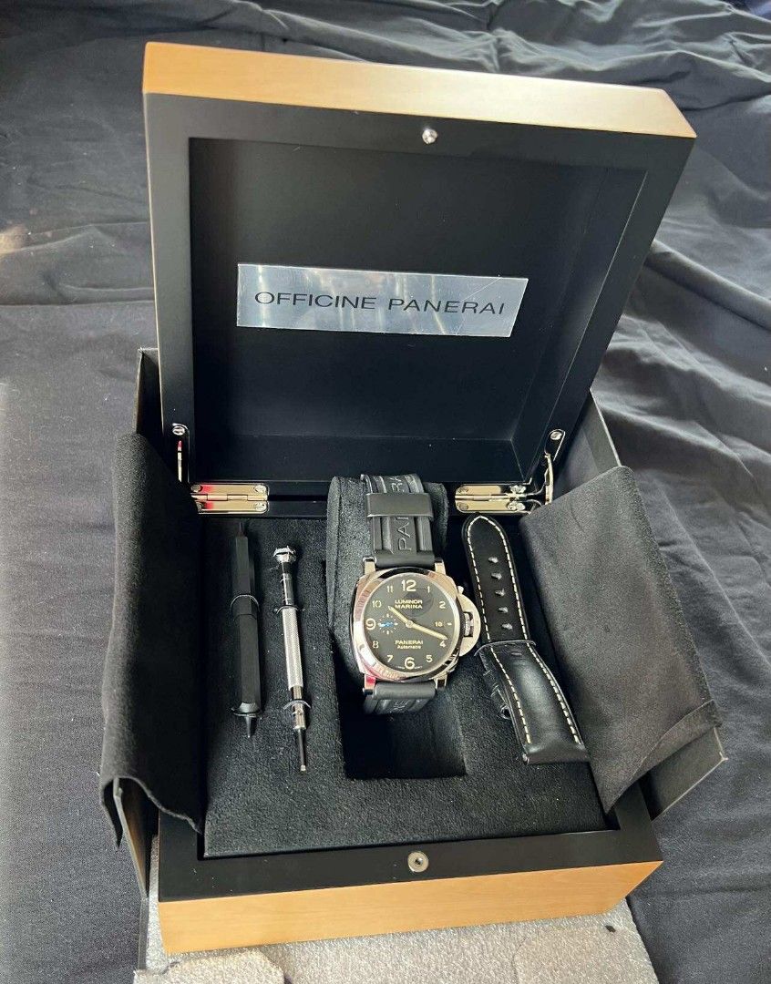 Officine Panerai Luminor Marina (Category: Luxury Watches) located in Mandaluyong City. Submitted by amps.ae (Listing ID 1421282765, Image 1). Description: Condition : Pristine, Used few times on occasion only. Inclusions : complete box and extra strap as shown in photo Authentication : Meet up at reputable shop of your choice in or nearby Makati. .