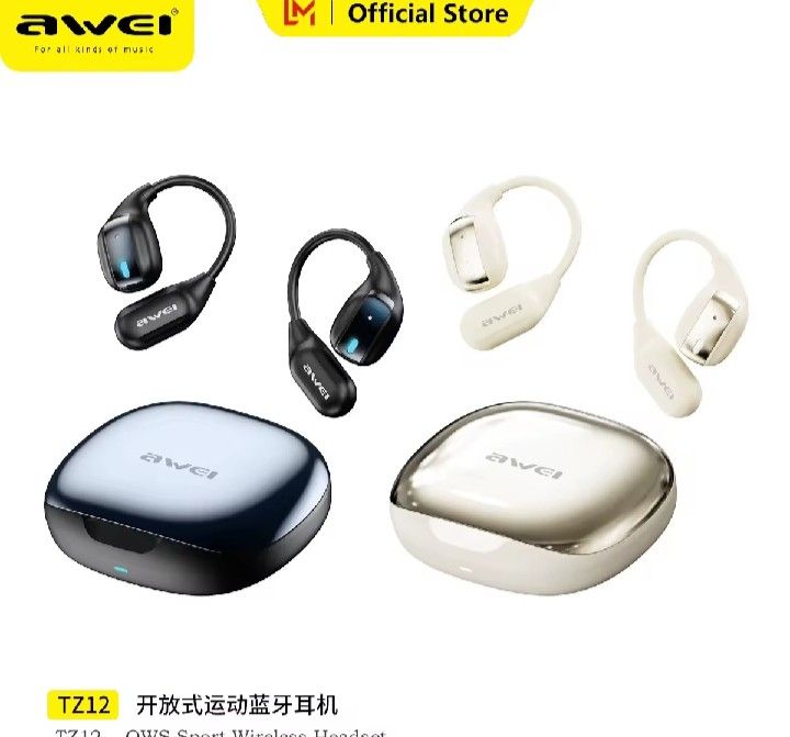 ORIGINAL Awei TZ12 Open Ear Wireless Headphones (Category: Headphones & Headsets) located in Manila. Submitted by iliasjen (Listing ID 1421285256, Image 1). Description: - Awei TZ12 Open-Ear Wireless Headphones - Bluetooth 5.4 for a stable connection - Long-lasting battery - Air conduction technology for comfort - Includes charging case - Available colors: Black and White - Ideal for sports and active lifestyles.
