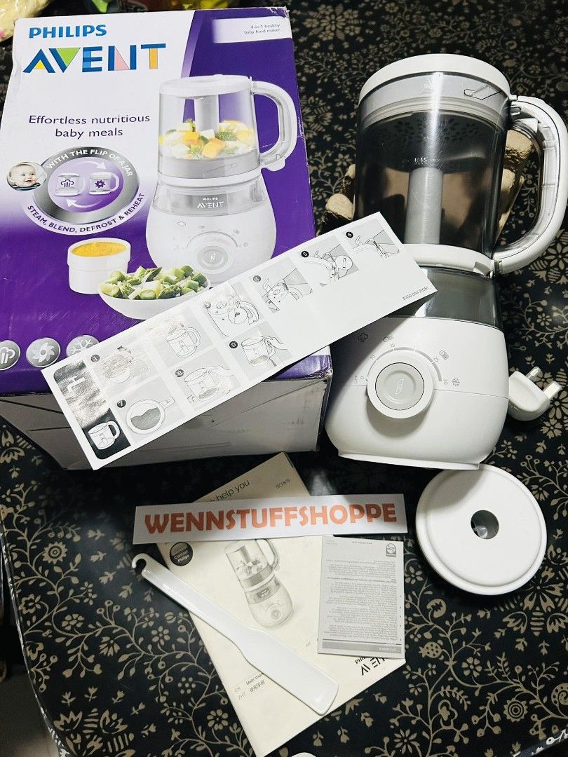 Philips Avent Baby Food Maker (Category: Weaning & Toddler Feeding) located in Tarlac. Submitted by wenn1802 (Listing ID 1421264842, Image 3). Description: hi selling preloved / slightly used avent food maker/blender actual photos can do meet up tarlac city proper only thank you Philips Avent baby food maker - Steams, blends, defrosts, and reheats - Includes main unit, blending container, steaming basket, lid, spatula, instruction manual, and box