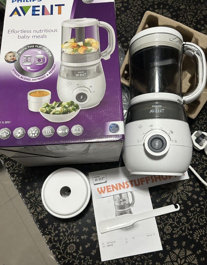 Philips Avent Baby Food Maker (Category: Weaning & Toddler Feeding) located in Tarlac. Submitted by wenn1802 (Listing ID 1421264842, Image 1). Description: hi selling preloved / slightly used avent food maker/blender actual photos can do meet up tarlac city proper only thank you Philips Avent baby food maker - Steams, blends, defrosts, and reheats - Includes main unit, blending container, steaming basket, lid, spatula, instruction manual, and box