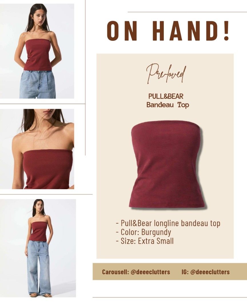 PULL & BEAR Bandeau Top (Category: Sleeveless) located in Pasig City. Submitted by deeeclutters (Listing ID 1420900891, Image 1). Description: - PULL & BEAR Bandeau Top - Color: Wine Red/Burgundy - Size: XS.