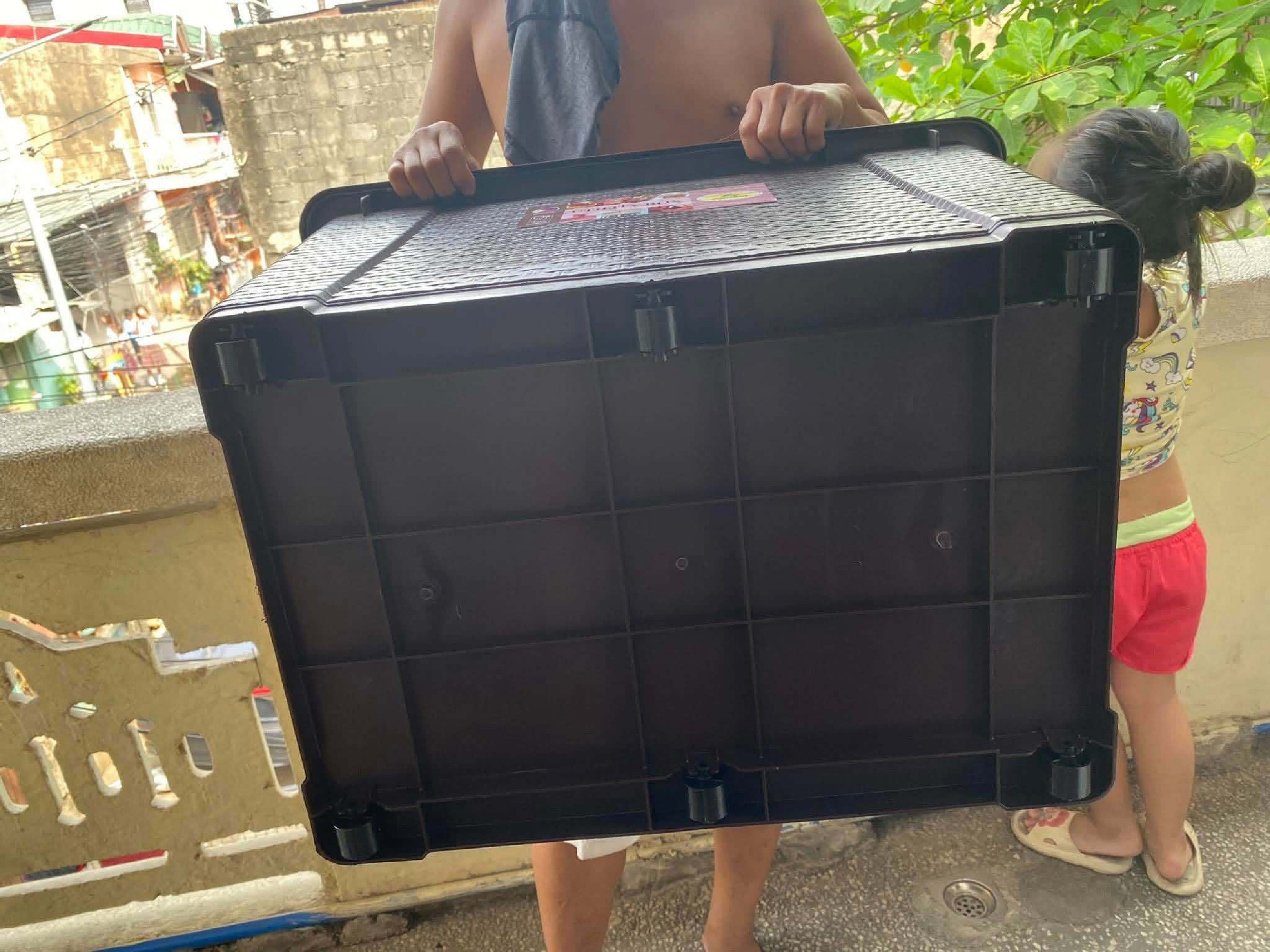 Rattan storage box 120Liters (Category: Storage Boxes & Baskets) located in Caloocan City. Submitted by brightdeer.83db1b (Listing ID 1421147959, Image 2). Description: - Readyware utility box - Secure lid - With wheels for easy movement - Ideal for storing various items - Dark brown color.