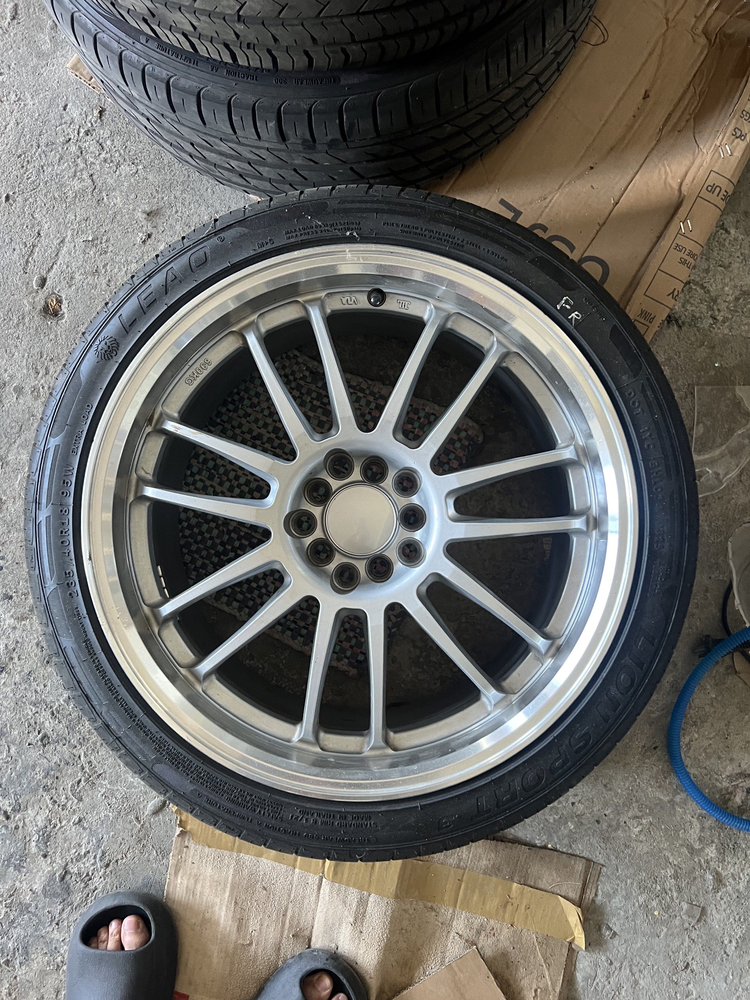 Rota SVNR 18x8.5 pcd 114 / 100 (Category: Mags and Tires) located in Tarlac. Submitted by amcapin (Listing ID 1421126463, Image 3). Description: Rota SVNR 18 inchs 18x8.5 ET 44 (5x114) (5x100) Wrap with 235/40/18 tires 95%+++ thread life Minor dents and gutter marks .