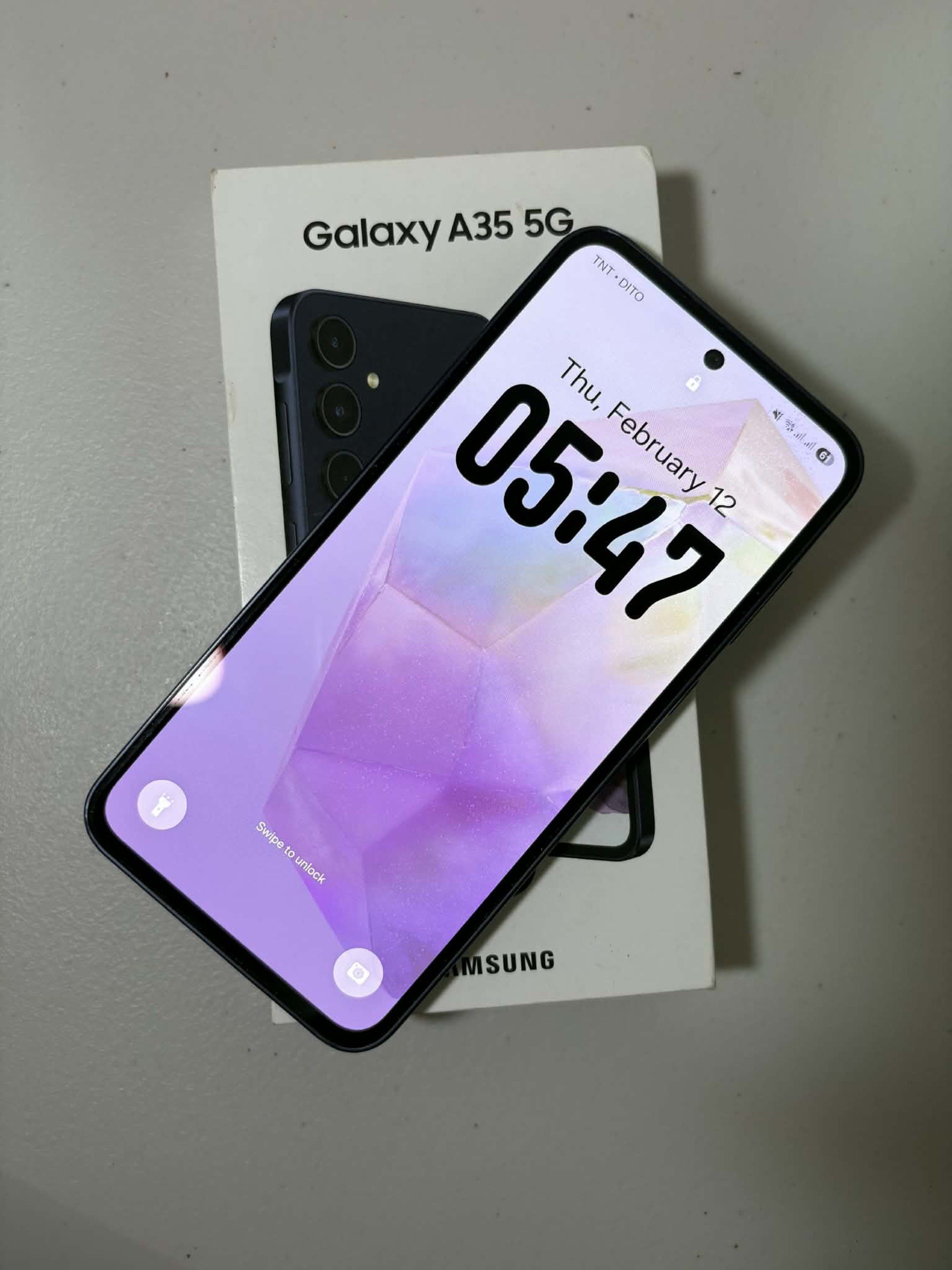 Samsung Galaxy A35 256GB | 8GB (Category: Samsung) located in Makati City. Submitted by junkhmail (Listing ID 1421259709, Image 3). Description: - selling for a friend, device location: bacolod - Samsung A35 5G 8GB | 256GB Awesome Navy Display: 6.6" FHD+ Super AMOLED, 120Hz refresh rate, high brightness. Cameras: 50MP OIS Main, 8MP Ultrawide, 5MP Macro, 13MP Front. Processor: Samsung Exynos 1380 (Octa-Core). Battery: 5000mAh with 25W Super Fast C