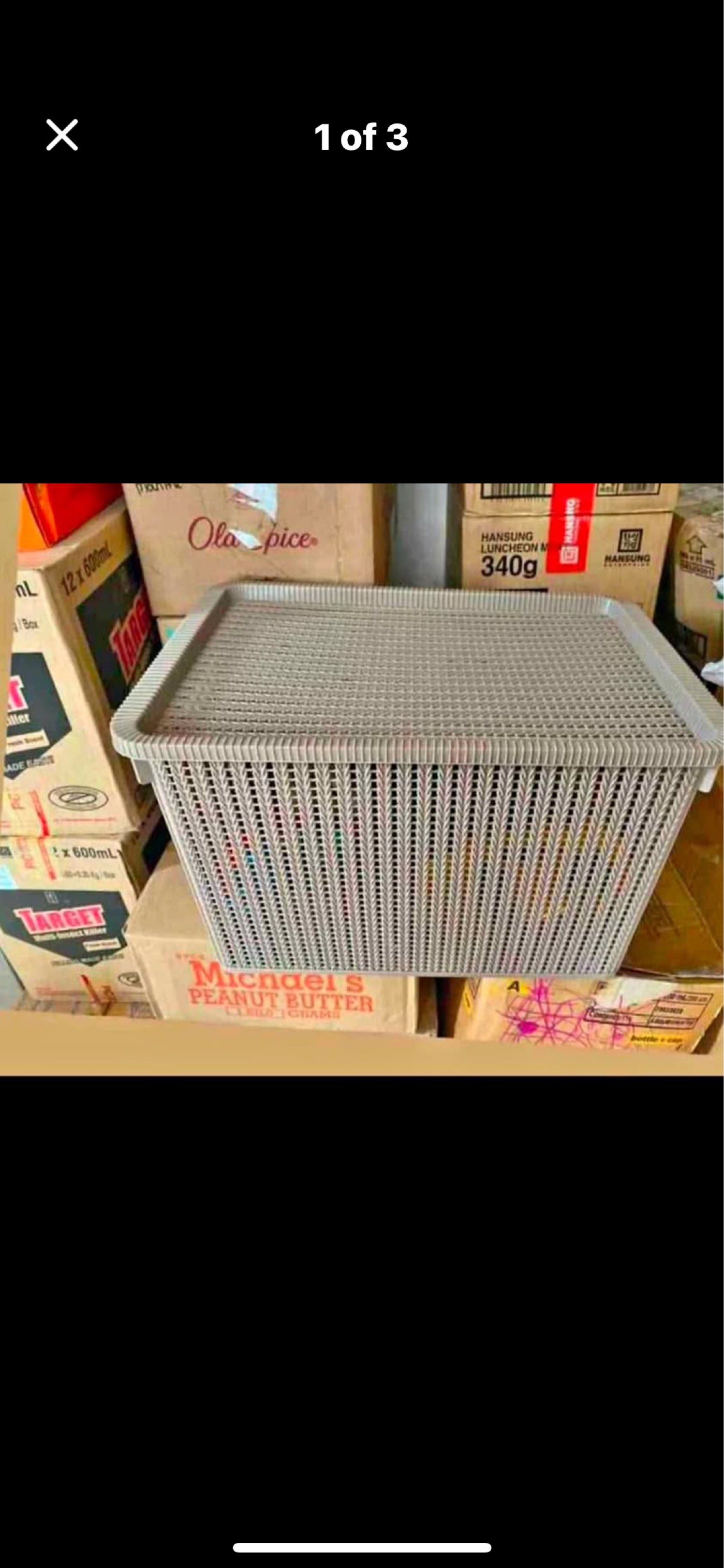 Stackable Storage Box with Lid 35Liters (Category: Storage Boxes & Baskets) located in Caloocan City. Submitted by brightdeer.83db1b (Listing ID 1421148307, Image 1). Description: - Durable stackable storage basket - Includes a lid - Neutral color - Versatile for home or office use - Maximizes storage efficiency.