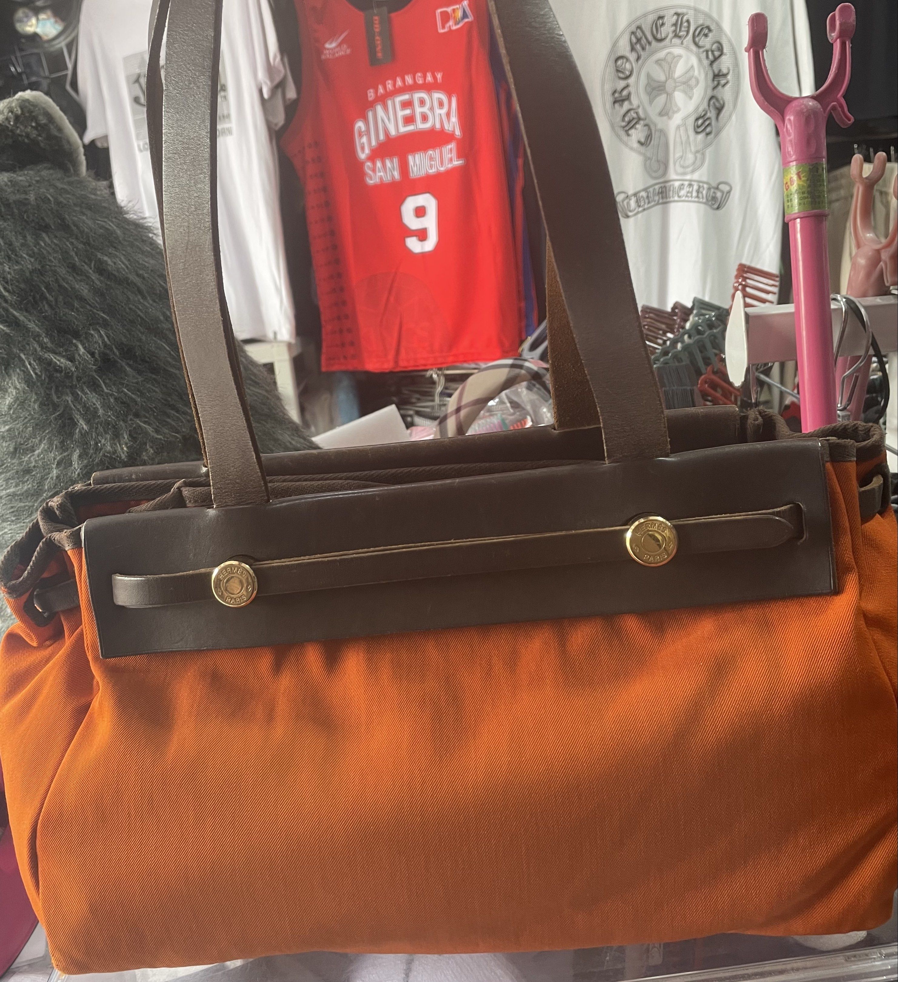 Authentic HERMES Herbag (Category: Luxury Bags & Wallets) located in Quezon City. Submitted by brandedstuffsphils (Listing ID 1421325013, Image 3). Description: Authentic HERMES Herbag Cabas orange & red (shoulder) w/ alternate (red color, selfom used) . No inclusions.