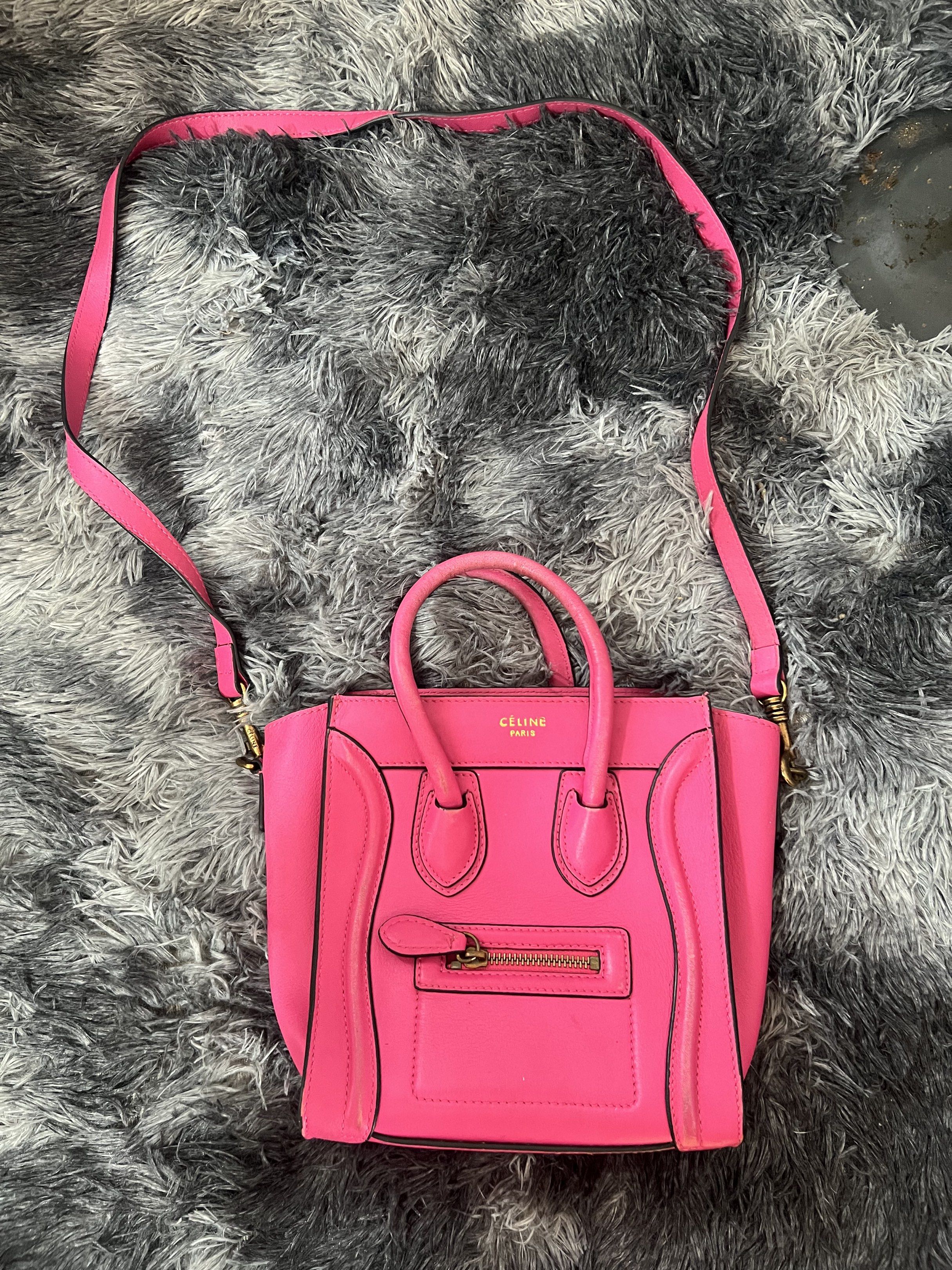 Celine Nano Luggage Bag - Pink (Category: Luxury Bags & Wallets) located in Sorsogon. Submitted by lunaticbaby (Listing ID 1421341281, Image 2). Description: - Celine Nano Luggage Bag - Vibrant pink color - Top handle and detachable shoulder strap - Front zipper pocket - Spacious interior - Celine logo detail - Gold-tone hardware - Zipper closure - Made in Italy.