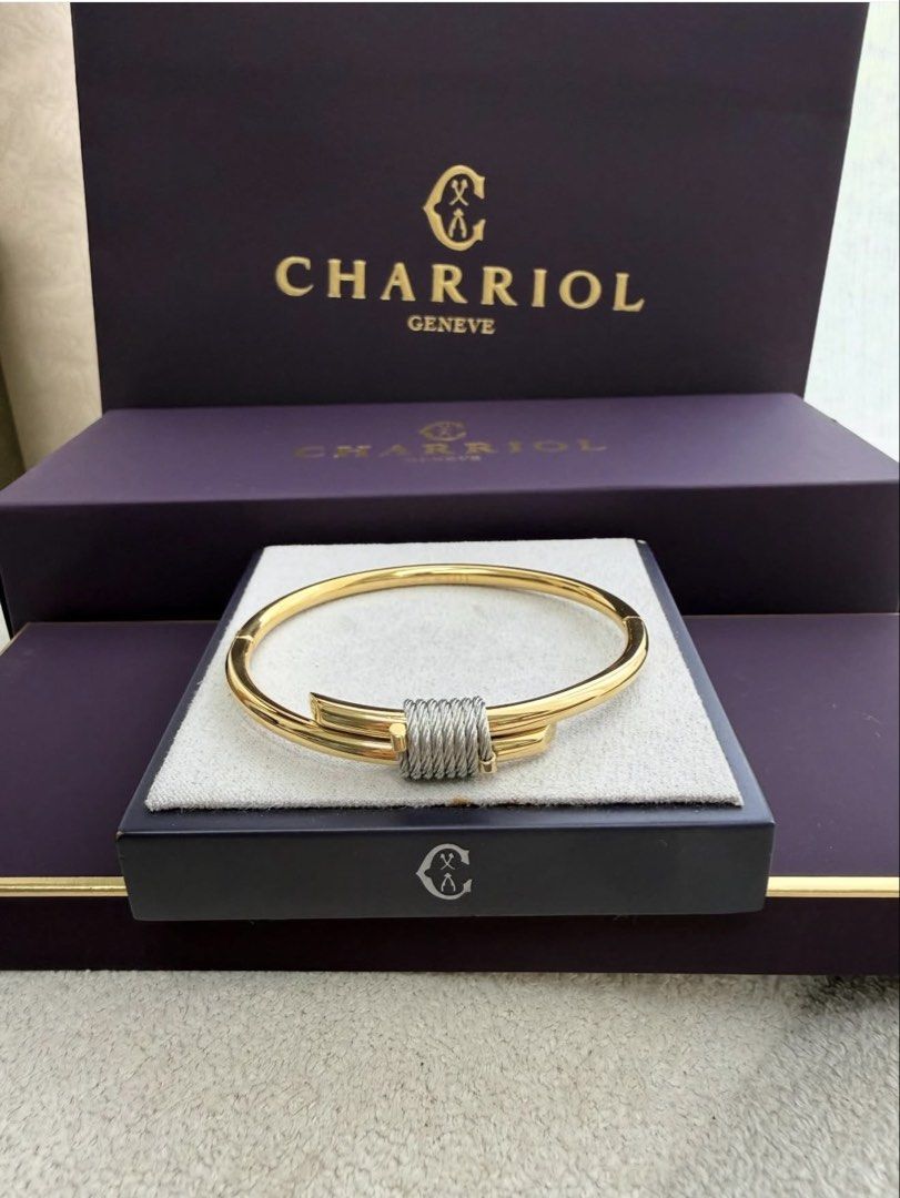 Charriol Geneva Bracelet (Category: Luxury Accessories) located in San Pablo. Submitted by with.jacque (Listing ID 1421450713, Image 2). Description: - Authentic Charriol Geneva bracelet - Iconic cable design - Available in gold or silver finish - Comes with the original Charriol box - Perfect for any occasion Prices: Brandnew Charriol bangles Sizes: S,M and L Silver With stones - ₱ 18,000 Silver Without - ₱ 17,500 Gold with stones - ₱ 19,000 Gol