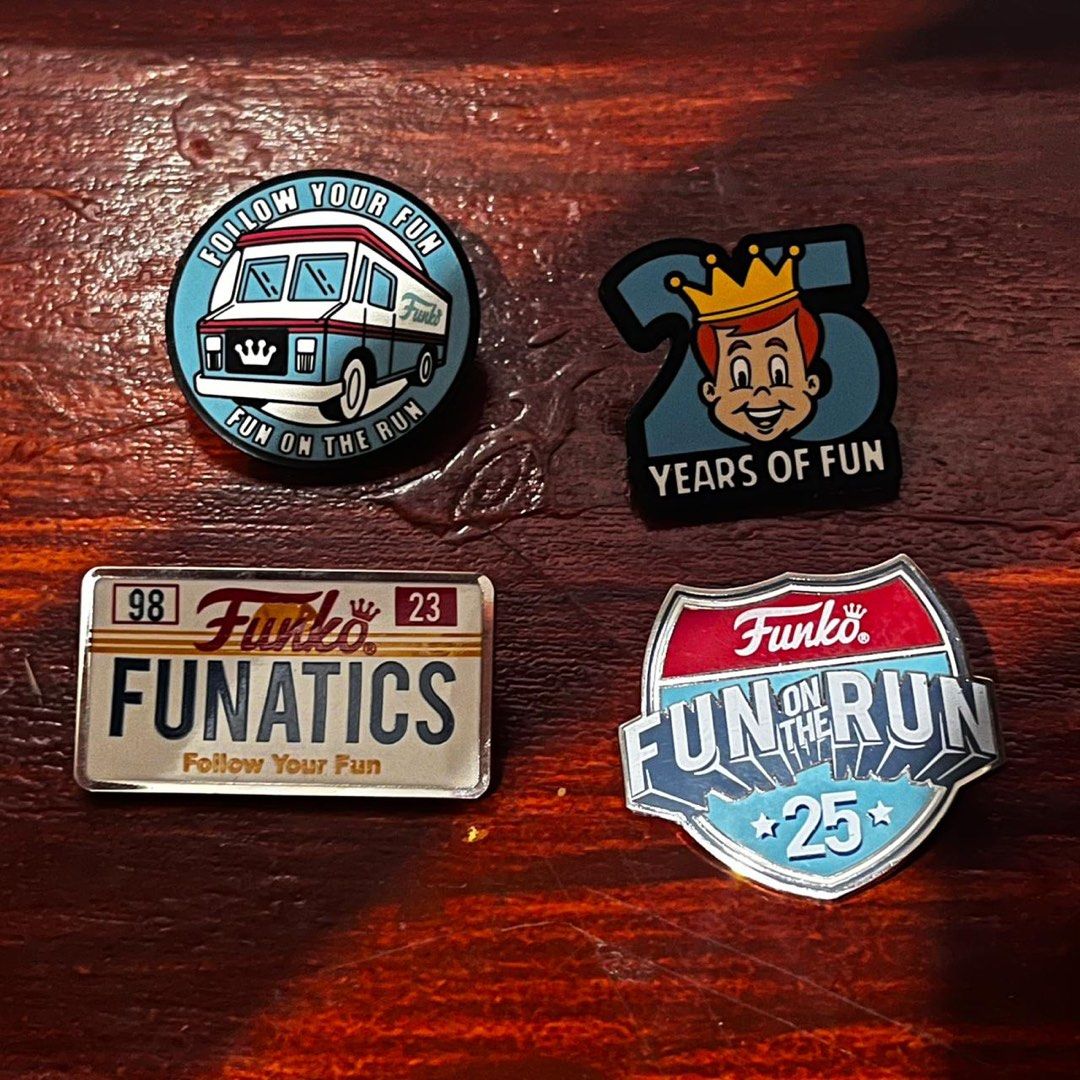Funko Fun on the Run 25th Anniversary Pin (Category: Designer & Blind Box Toys) located in Del Monte. Submitted by collectandsell_ph (Listing ID 1421340852, Image 2). Description: - Funko Fun on the Run 25th Anniversary Pin - Features a shield design - Includes Funko logo and "Fun on the Run 25" text - Back of pin marked with Funko LLC 2023 and "Made in China" - Approximately 1.5 inches wide - Official Funko collectible.