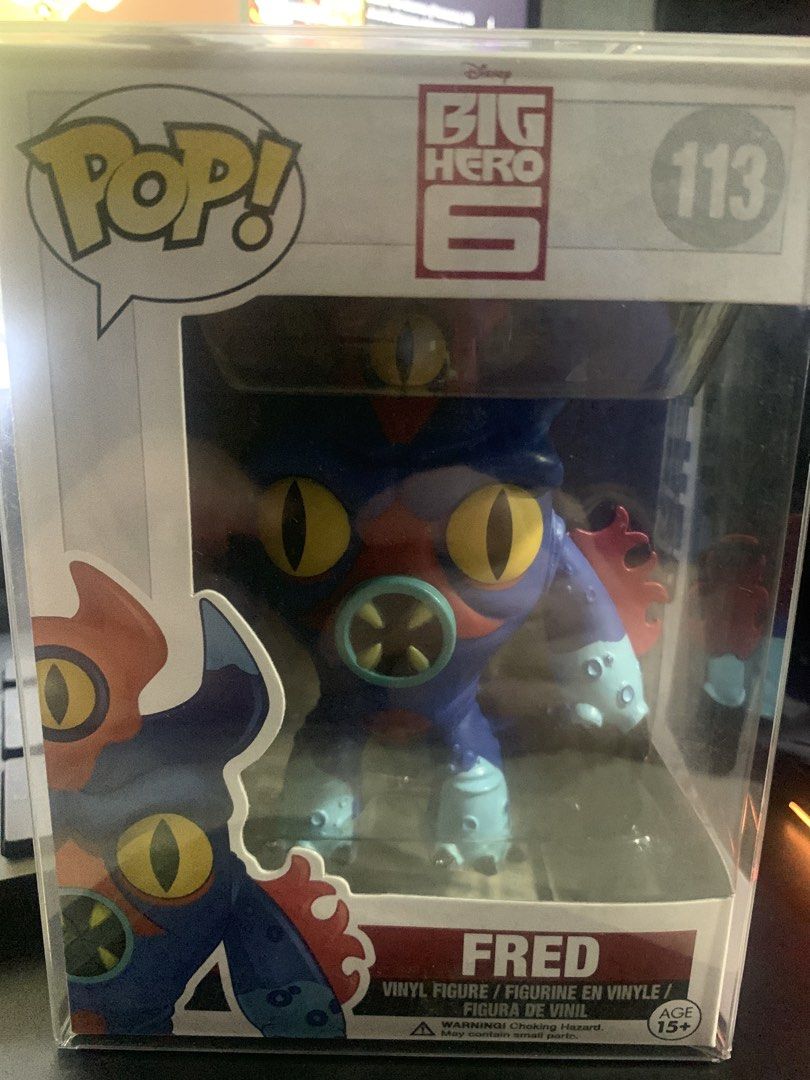 Funko Pop! Big Hero 6 Fred #113 (Category: Figurines & Statues) located in Manila. Submitted by robertzombie (Listing ID 1421375134, Image 1). Description: - Funko Pop! vinyl figure of Fred from Big Hero 6 - Series number: 113 - Comes in its original box - Box features Funko Pop! and Big Hero 6 logos - Back of box displays other characters - Recommended for ages 15+ contact 09153896941 b2.