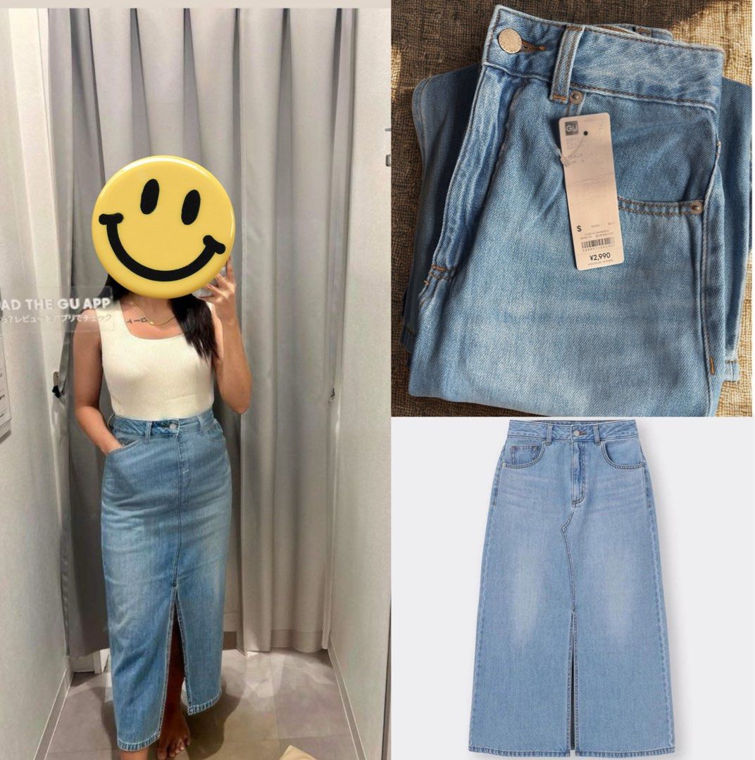 GU Denim Maxi Skirt (Category: Skirts) located in Urdaneta. Submitted by zrayray (Listing ID 1421400157, Image 1). Description: - GU denim maxi skirt - Light wash - Front slit - Classic five-pocket design - Button and zipper closure - Straight fit - Price tag: ¥1990.