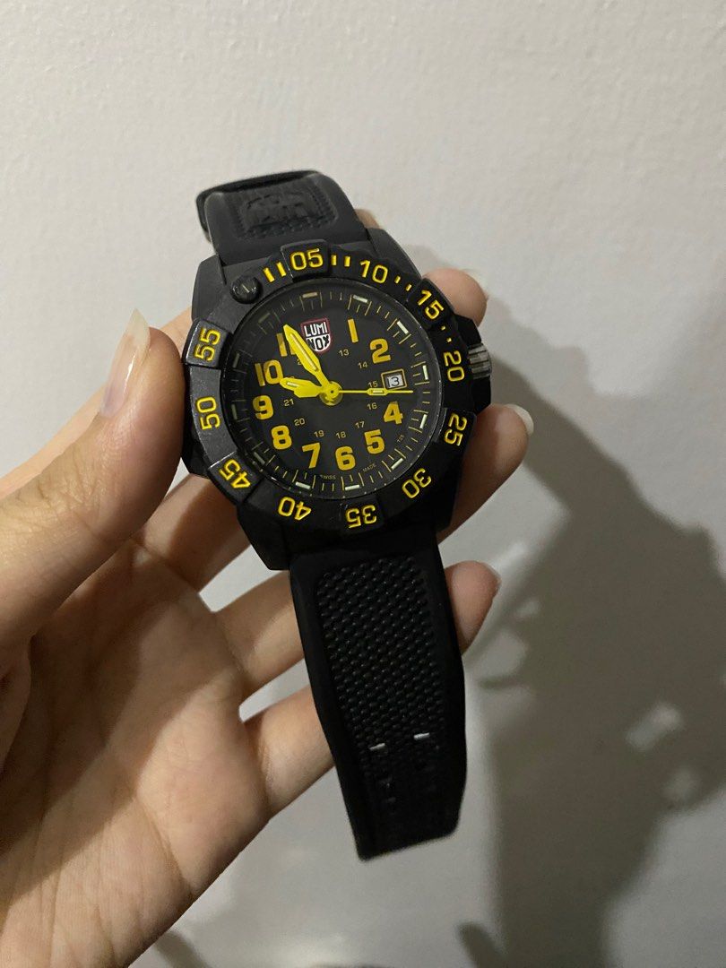 Luminox Navy Seal 3500 Series (Category: Men's Watches) located in Manila. Submitted by xodyd (Listing ID 1421449777, Image 1). Description: For sale: Luminox Navy Seal 3500 Series in Black and Yellow - water resistant 200m - index digits - 45mm diameter - comes with box rfs: selling for my dad because he's decluttering lol dm for more info!.