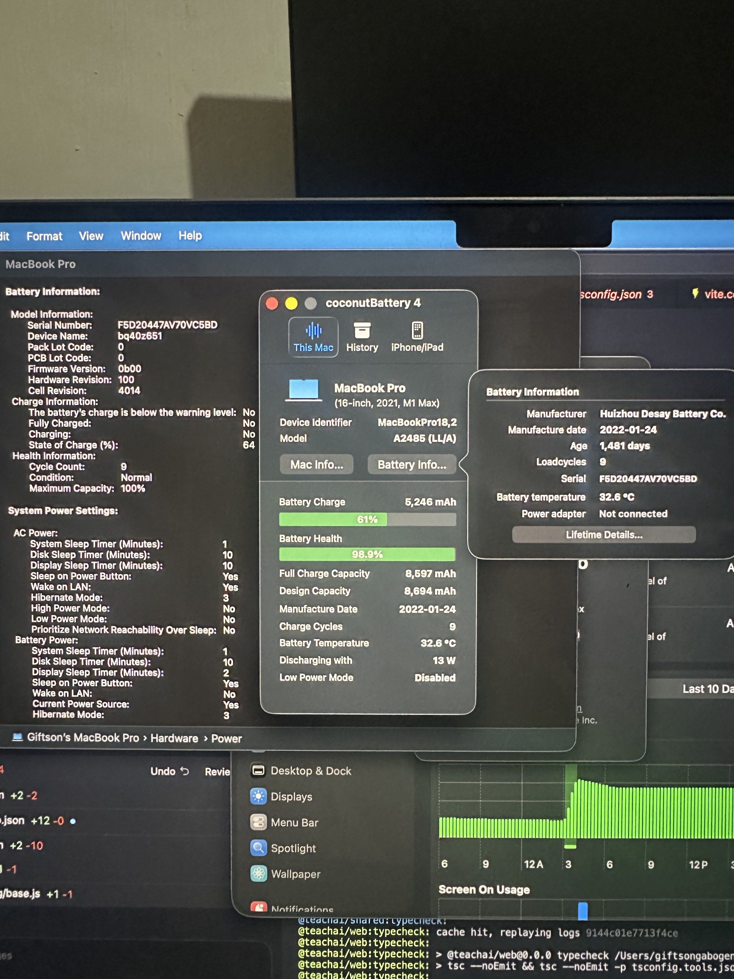 MacBook Pro 16-inch (2021) M1 Max (Category: Laptops & Notebooks) located in Taguig. Submitted by aindeegee (Listing ID 1421411309, Image 1). Description: macbook pro m1 max 32gb ram 1tb very new if its internal 9 cycle count and 100% there are issues may click kapag binubuksan dahil sa dent(check image and video) this is company owned(based from them once got dent, always been in stock,not used).