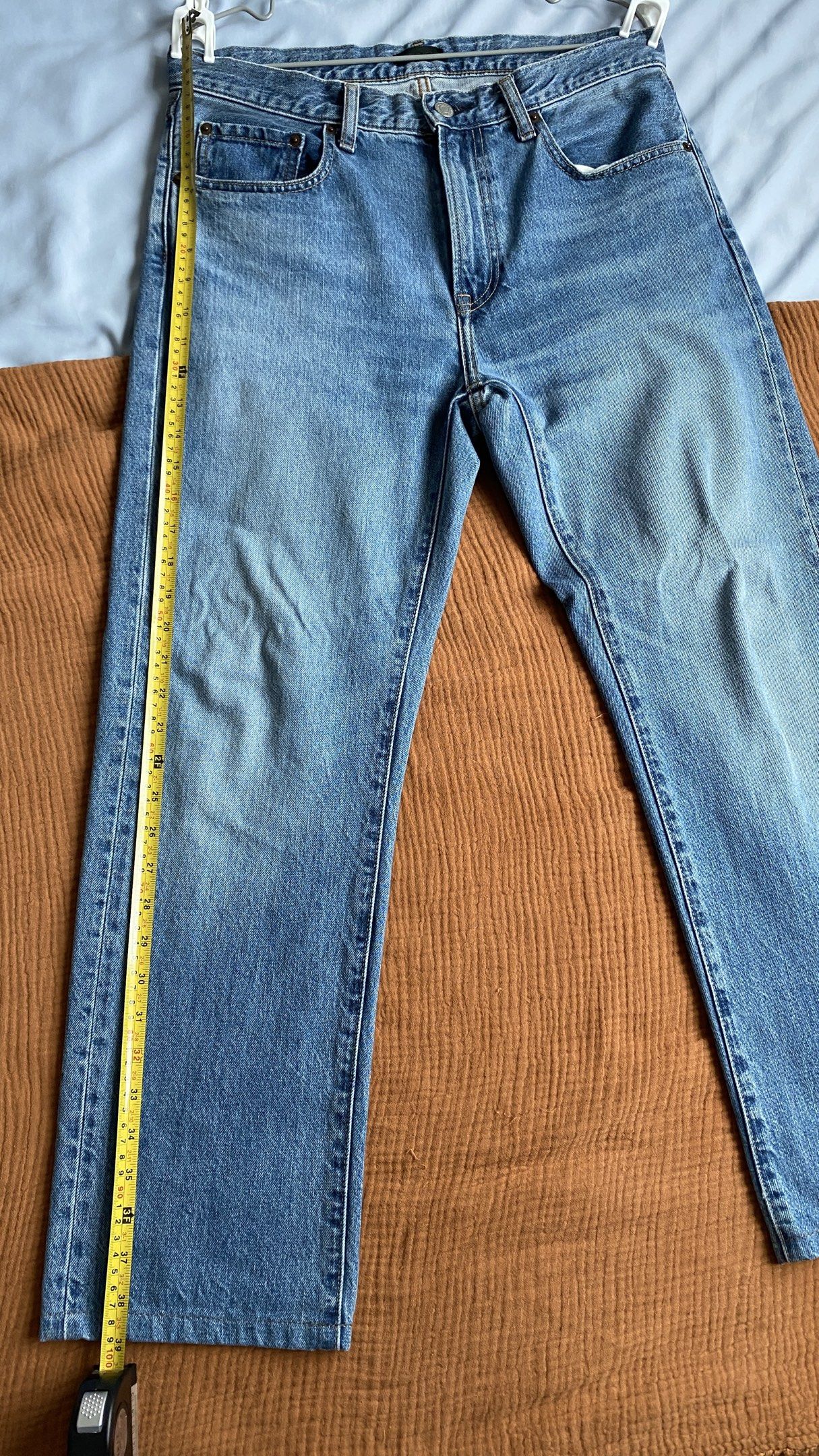 Uniqlo Regular Fit Jeans - Size 31 (Category: Jeans) located in Mandaluyong City. Submitted by raffyy (Listing ID 1421334938, Image 3). Description: Regular Fit Jeans UNIQLO - Size 31 Color: 63 Blue Material: 100% cotton denim Measurements: • Waist (relaxed): 84.5 cm (33 1/4 in) • Hip width: 102.5 cm (40 1/4 in) • Thigh: 31.5 cm (12 1/2 in) • Rising length: 27 cm (10 3/4 in) • Hem width: 20 cm (7 3/4 in) • Inseam: 78.5 cm (31 in) RFS: Declutterin