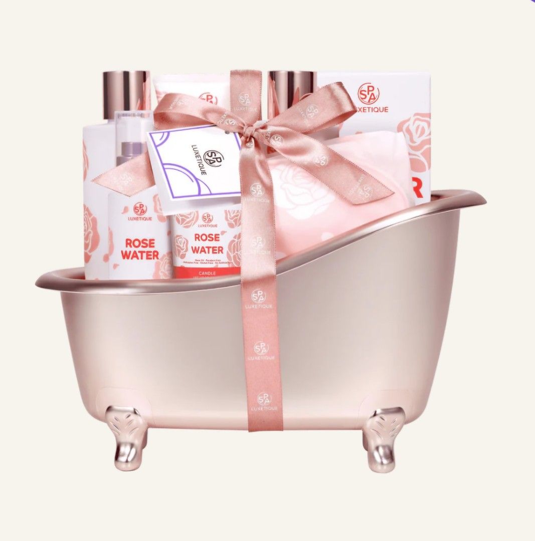 Spa Luxetique 8pcs Rose Water Bath Gift Set (Category: Bath) located in Manila. Submitted by ana_essentials56 (Listing ID 1421369360, Image 2). Description: SPA LUXETIQUE 8pcs Rose Water Bath Gift Set P550 FRAGRANCE Top: Citrus Middle: Rose Base: Woody, Amber INGREDIENTS Shower gel: Rose oil/aloe/vitamin E/castor oil Body cream: Shea butter/coconut oil/sunflower seed oil/rose oil/vitamin E Bubble bath: Rose oil/aloe/vitamin E/castor oil Body oil: