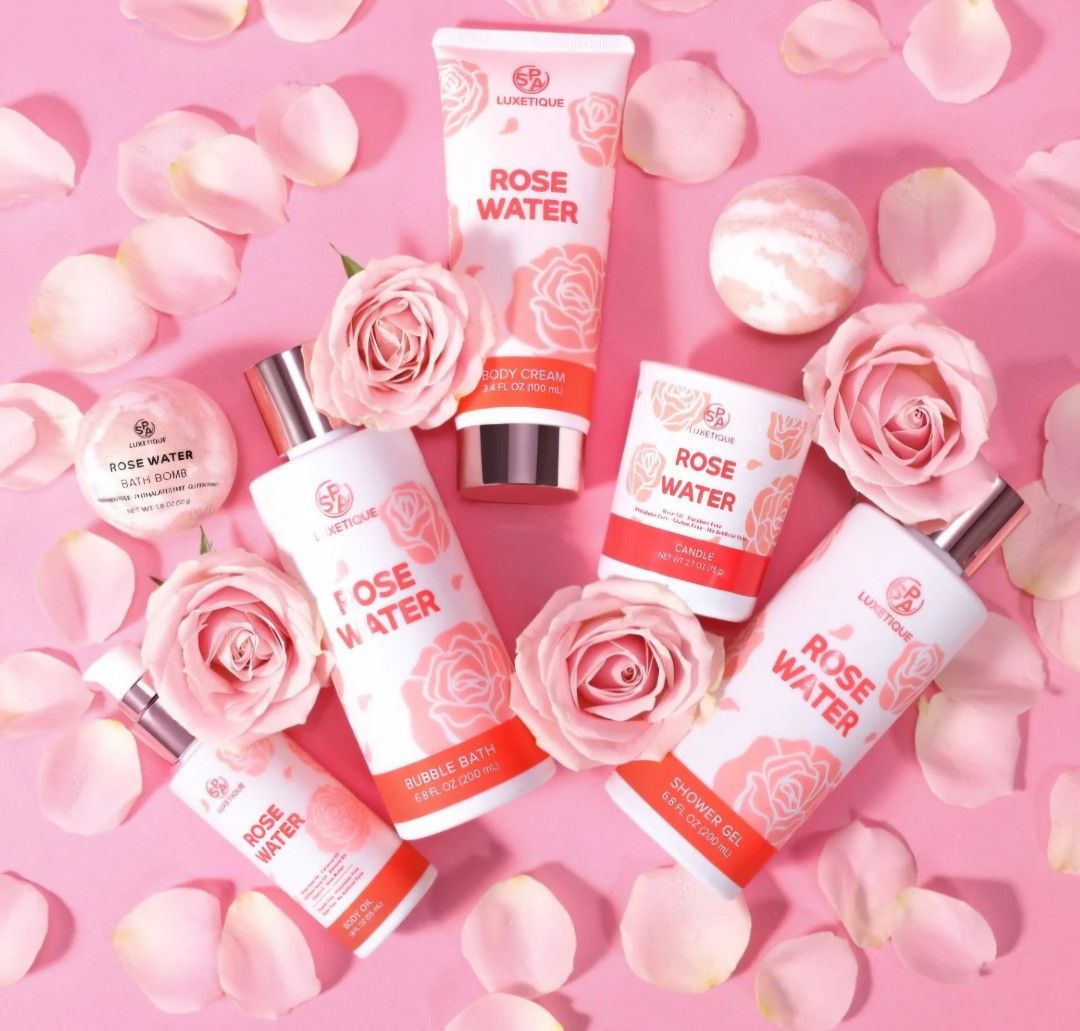 Spa Luxetique 8pcs Rose Water Bath Gift Set (Category: Bath) located in Manila. Submitted by ana_essentials56 (Listing ID 1421369360, Image 3). Description: SPA LUXETIQUE 8pcs Rose Water Bath Gift Set P550 FRAGRANCE Top: Citrus Middle: Rose Base: Woody, Amber INGREDIENTS Shower gel: Rose oil/aloe/vitamin E/castor oil Body cream: Shea butter/coconut oil/sunflower seed oil/rose oil/vitamin E Bubble bath: Rose oil/aloe/vitamin E/castor oil Body oil: