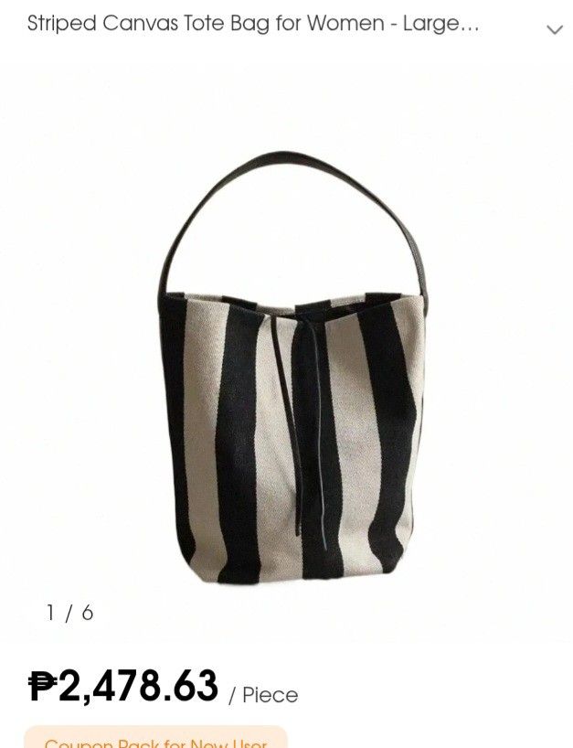 Striped Canvas Bucket Shoulder Bag (Category: Shoulder Bags) located in Manila. Submitted by twinklelyn03 (Listing ID 1421292686, Image 1). Description: - Black and white striped shoulder bag - Bucket shape - Drawstring closure - Made of canvas - Single shoulder strap - Spacious interior - Ideal for everyday use see photos for details Large shoulder bag pm sa sure buyer only maraming salamat po! #shoulderbag.