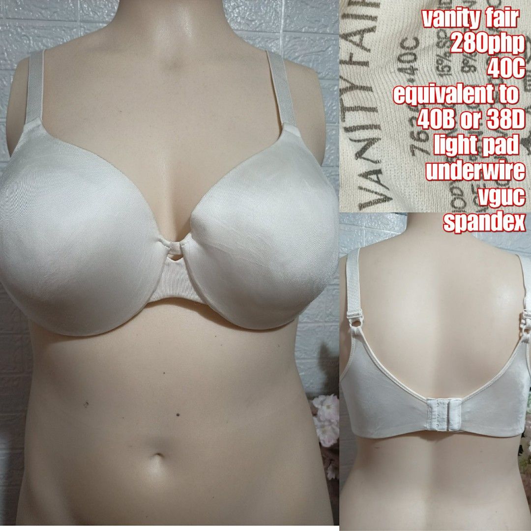 Vanity Fair Bra 40C (Category: Undergarments & Loungewear) located in Santa Maria. Submitted by usbrands1987 (Listing ID 1421440923, Image 1). Description: - Vanity Fair bra - Size: 40C (fits like 40B or 38D) - Features: Light padding, underwire - Material: Spandex.