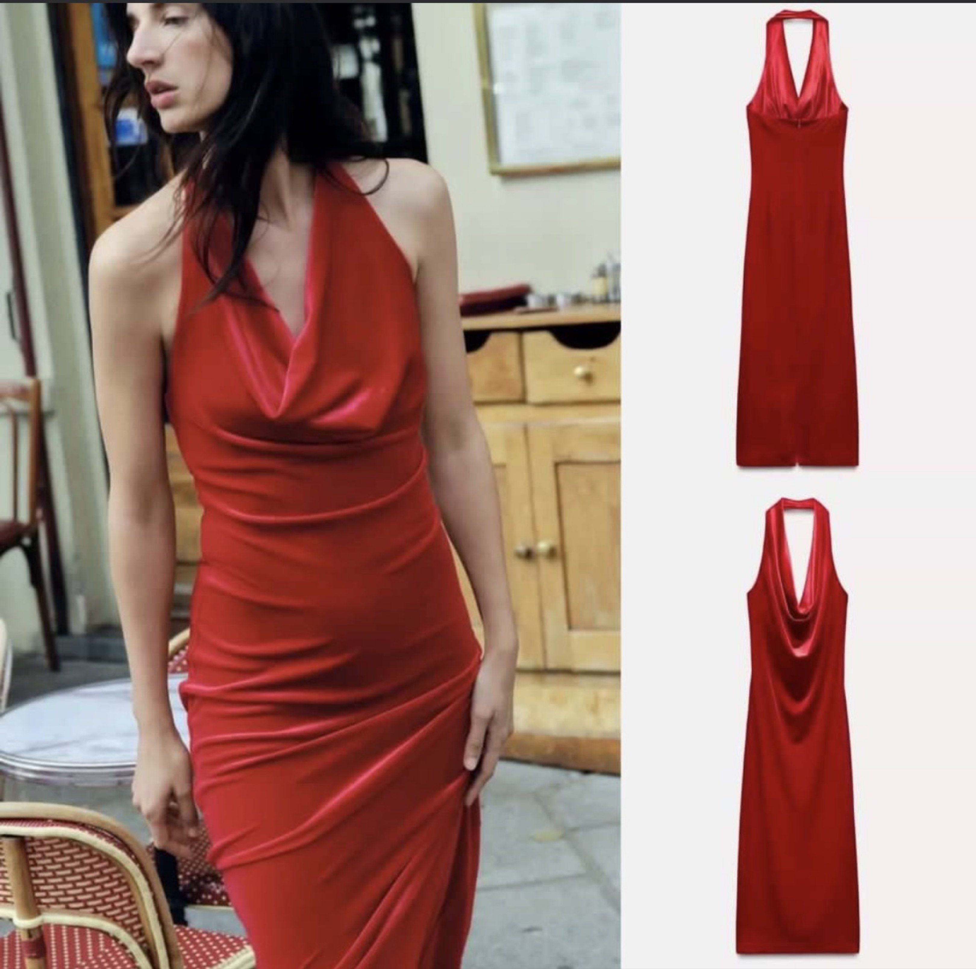 ZARA Red Velvet Halter Maxi Dress – Valentine’s Date Night / Formal (Category: Dresses) located in Cebu City. Submitted by morzen.ph (Listing ID 1421336416, Image 1). Description: Selling this stunning ZARA red velvet dress — the ultimate Valentine’s date-night piece 💌✨ Features a flattering halter neckline with draped cowl front and a sleek body-skimming maxi silhouette that looks expensive in photos. Why you’ll love it: • ❤️ Perfect Valentine’