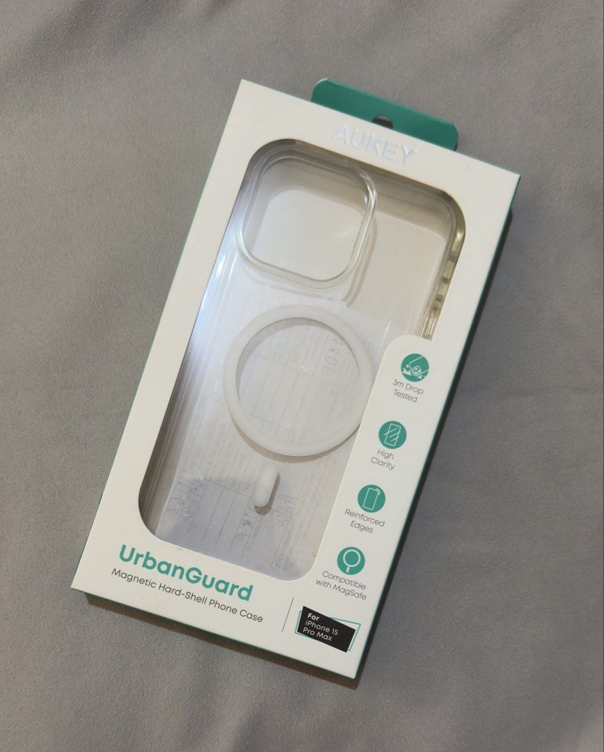 Aukey Urban Guard Clear Case for Iphone 15 Pro Max (Category: Cases & Sleeves) located in Pasig City. Submitted by getstuffph (Listing ID 1421553865, Image 1). Description: Clear case for Iphone 15 pro max Like new With box Bought for 1k.