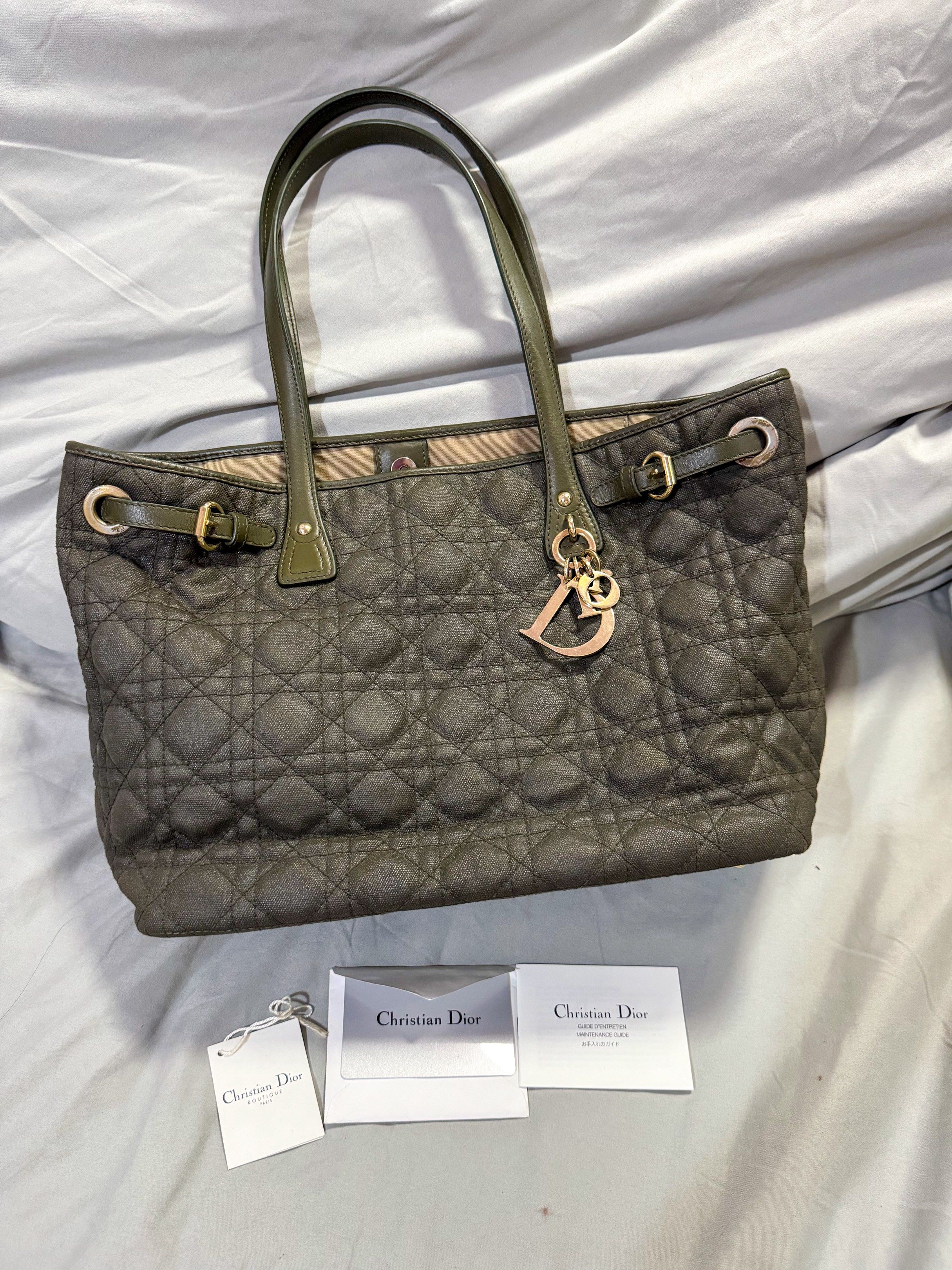 AUTHENTIC Dior Panarea Olive Cannage Tote Bag (Category: Luxury Bags & Wallets) located in Quezon City. Submitted by closetofcoco (Listing ID 1421456004, Image 1). Description: MESSAGE: @THECLOSETOFCOCO ON IG FOR FASTER REPLIES GUARANTEED AUTHENTIC NO LOW BALLING .