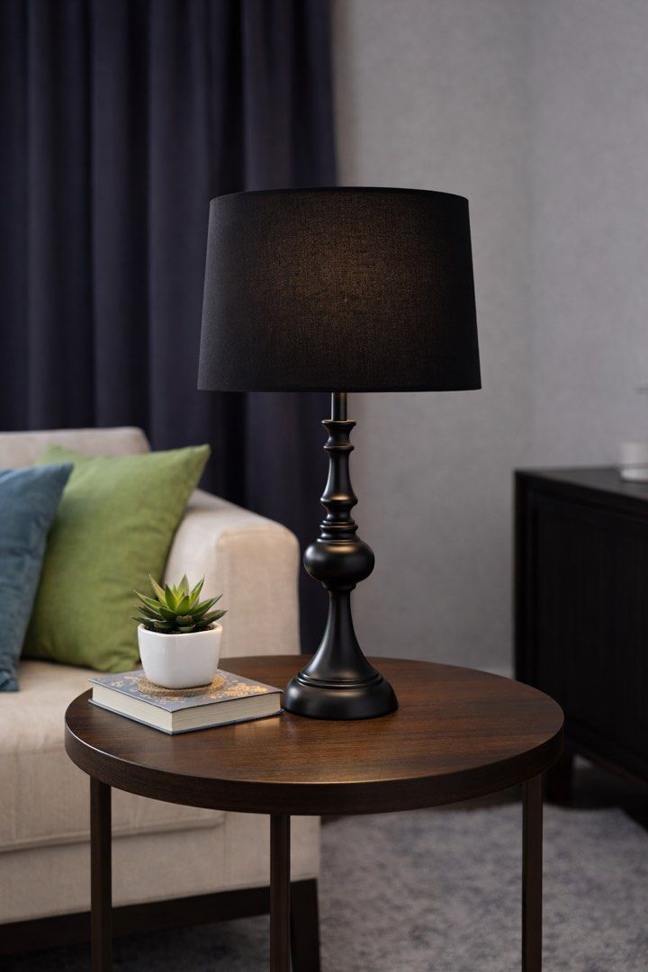 Black Table Lamp (Category: Lighting) located in Makati City. Submitted by rctrading (Listing ID 1421602459, Image 1). Description: - Elegant black table lamp - Classic design - Black lampshade and base - Comes with a power cord - Ideal for bedside or living room - Adds a touch of sophistication - 1st photo for reference only - 62cm height x 30cm diameter (shade).