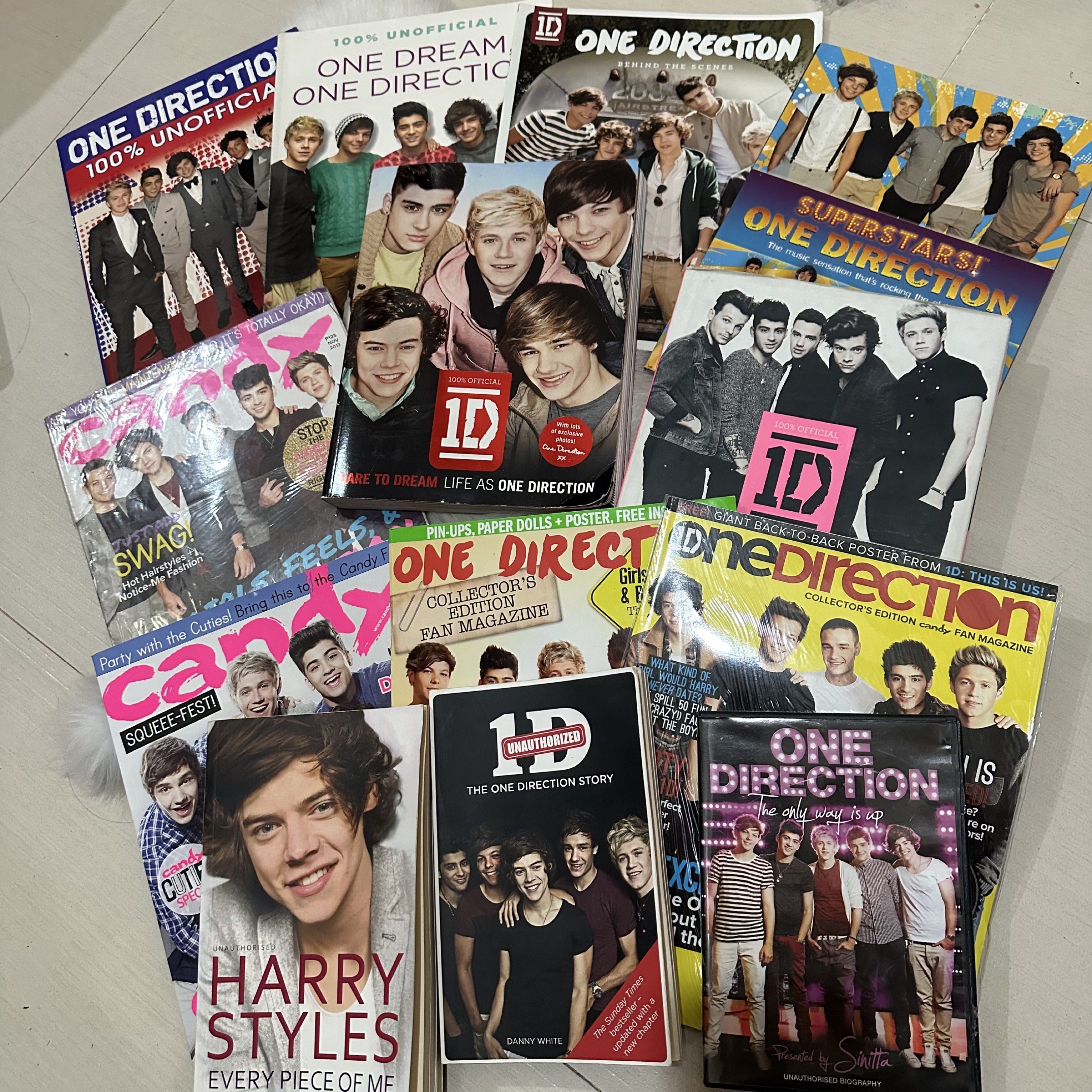 Bundle One Direction Magazines, Books, and Merchandise (Category: Magazines) located in Cavite. Submitted by fiarteau (Listing ID 1421491123, Image 2). Description: - One Direction fan collection. - Includes magazines, books - Features publications and memorabilia. - Some items are collector's editions. - Great for expanding your One Direction collection. NOTE: Stickers and pins are sold already but the rest of the items you see in the pics are s