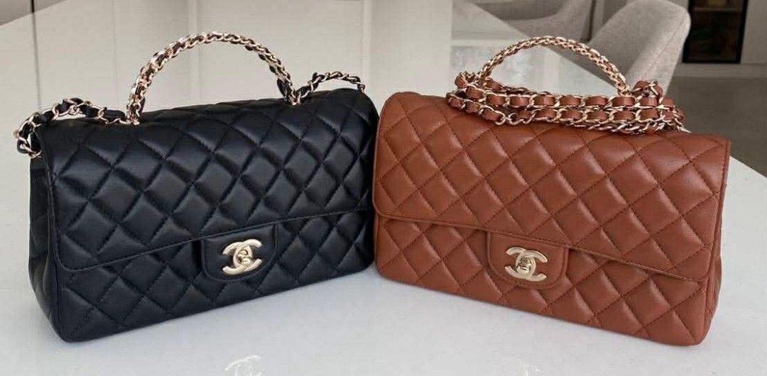 Chanel Quilted Flap Bag (Category: Luxury Bags & Wallets) located in Cabadbaran. Submitted by luxurysourcedbyjinx (Listing ID 1421468054, Image 1). Description: - Authentic Chanel flap bags - Available in black and brown - Features quilted design - Includes a chain strap - Showcases the iconic Chanel logo - Classic flap closure - Adds a touch of luxury.