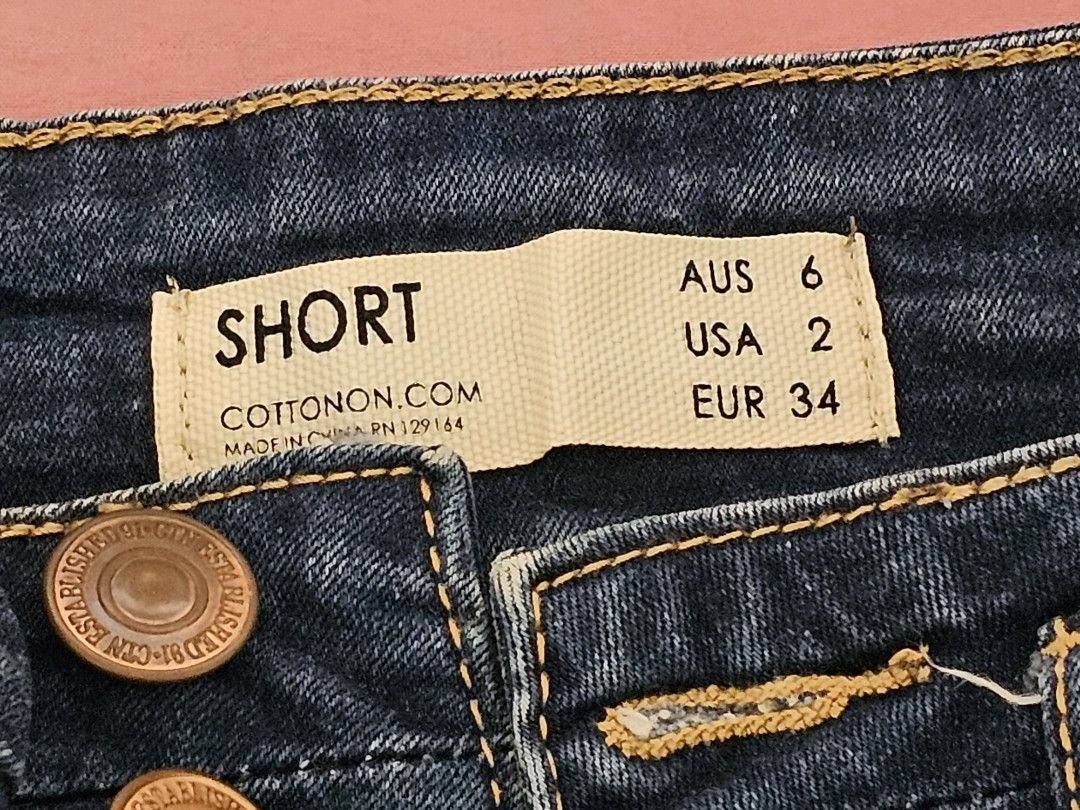 Cotton On Denim Shorts - Size 6 (Category: Shorts) located in Quezon City. Submitted by mnderika (Listing ID 1421465859, Image 2). Description: - Cotton On denim shorts - High-waisted - Rolled cuffs - Size: AUS 6, USA 2, EUR 34 - Features two front pockets.
