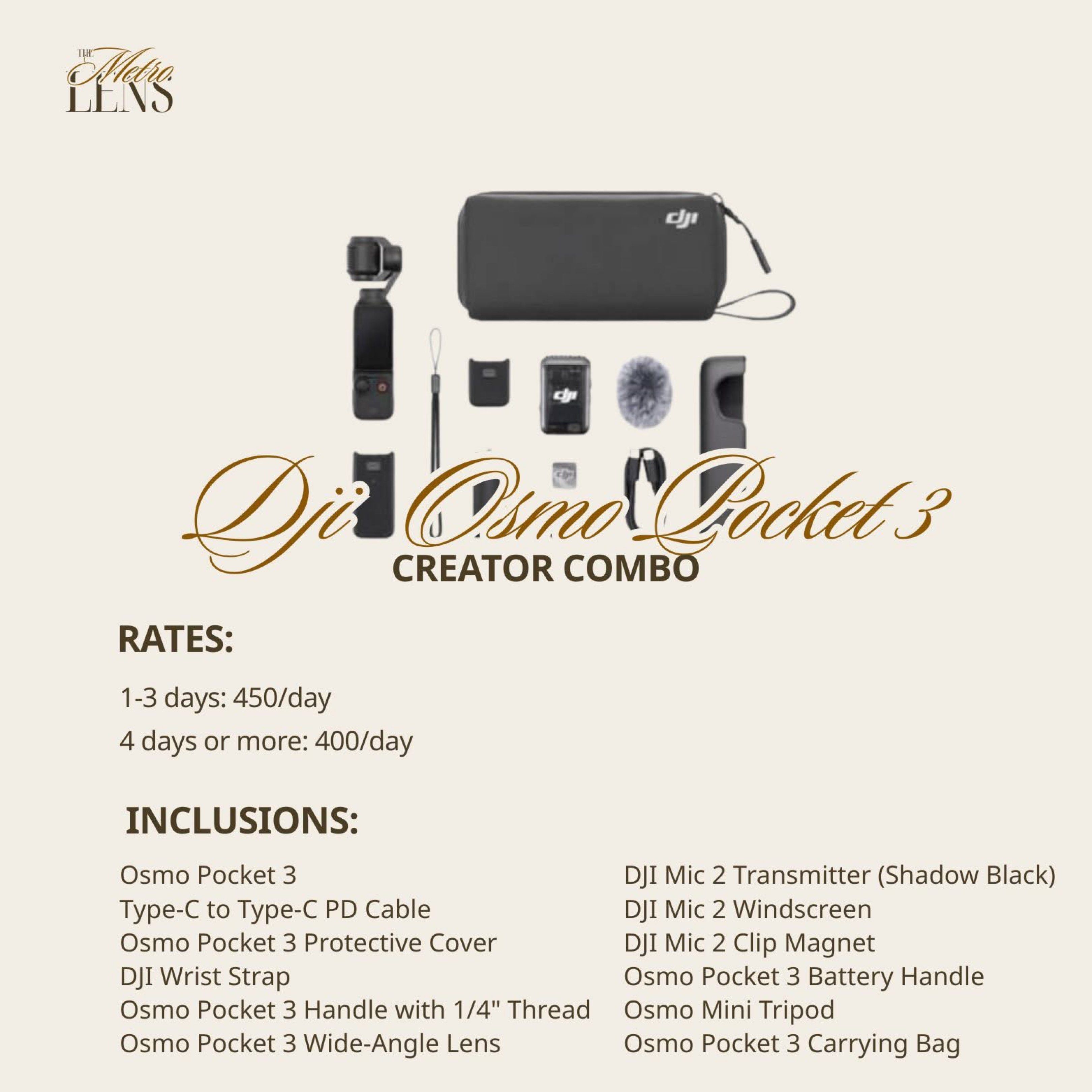 DJI Osmo Pocket 3 Creator Combo (Category: Cameras) located in Manila. Submitted by cassandraa25030 (Listing ID 1421479289, Image 1). Description: CAMERAS FOR RENT G7X Mark II ₱450/day : 1-3 days ₱400/day: 4 days or more G7X Mark III ₱500/day : 1-3 days ₱450/day: 4 days or more DJI Osmo Pocket 3 (Creator Combo) ₱450/day : 1-3 days ₱400/day: 4 days or more 📍Tayuman, Manila 🏷️ digicam rent, dji osmo pocket 3, g7x mark ii, g7x mark iii.