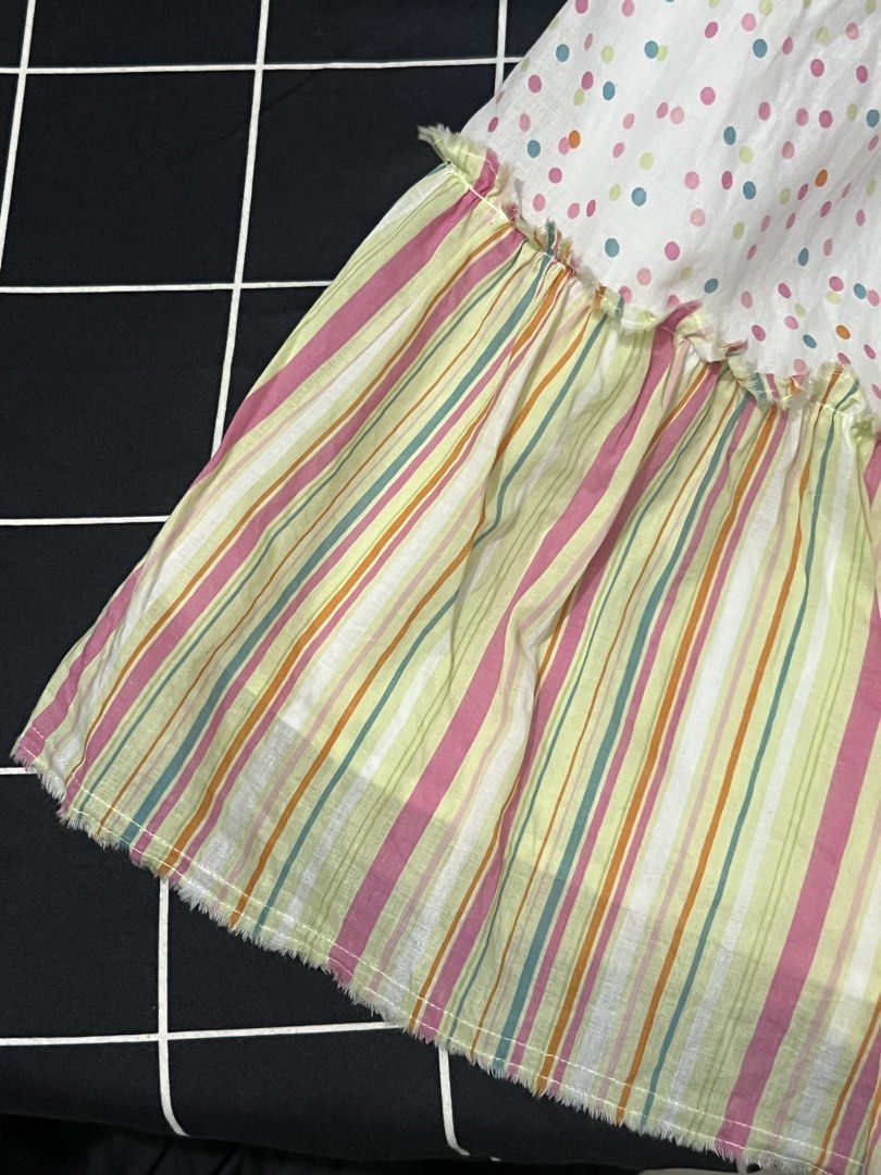 Dots and Stripes Tiered Skirt (Category: Skirts) located in Malabon City. Submitted by rika_26 (Listing ID 1421472287, Image 2). Description: - Midi-length skirt - Soft striped pattern with polka dots (pink, green, yellow, aqua blue) - Ruffled hemline RFS: Doesn't fit me :,)).