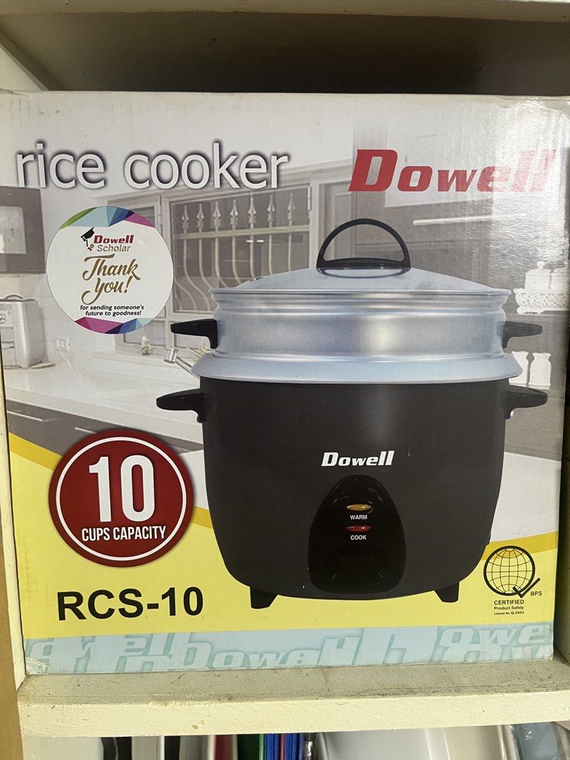 Dowell RCS-10 Rice Cooker 10 Cups Capacity (Category: Cookers) located in Mandaluyong City. Submitted by ekatipunan.oxychem (Listing ID 1421513873, Image 1). Description: - Dowell RCS-10 rice cooker - 10-cup capacity - Warm and cook functions - Includes steamer - Black with clear glass lid - BPS certified.