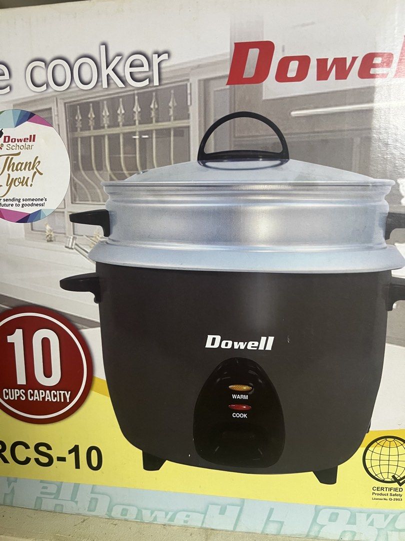 Dowell RCS-10 Rice Cooker 10 Cups Capacity (Category: Cookers) located in Mandaluyong City. Submitted by ekatipunan.oxychem (Listing ID 1421513873, Image 2). Description: - Dowell RCS-10 rice cooker - 10-cup capacity - Warm and cook functions - Includes steamer - Black with clear glass lid - BPS certified.