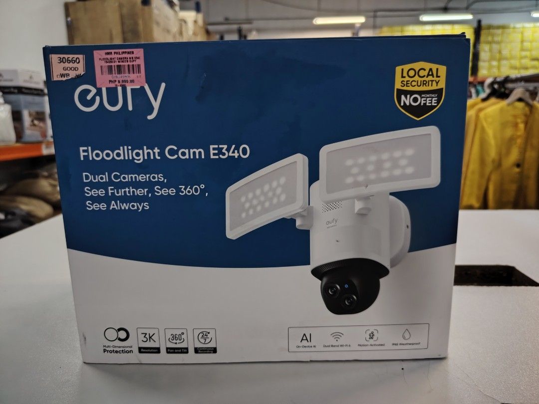 Eufy Floodlight CamE340 (Category: Security Systems & CCTV Cameras) located in Manila. Submitted by riley1205 (Listing ID 1421474351, Image 1). Description: EUFY Floodlight Cam E340 Dual Camera Pan and Tilt 360°, 3K Resolution Continuous 24/ 7, on device AI Dual Band Wifi 6, Motion activated Ips65 Water proof. Dual Viewing Smart Alarm, Two way Audio Limited item Call or Text 09757387803 .