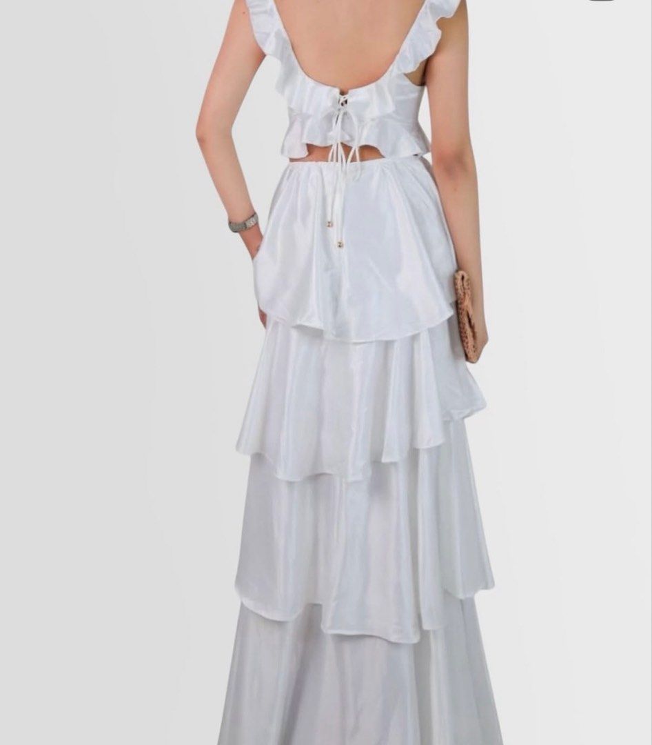 Indikah White Ruffle Maxi Dress, Women's Fashion, Dresses & Sets, Dresses  on Carousell