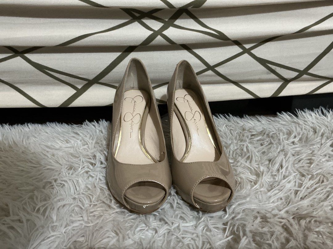 Jessica Simpson Peep Toe Heels (Category: Heels) located in Cavite. Submitted by mxdesiree (Listing ID 1421557018, Image 1). Description: - Jessica Simpson peep-toe heels - Neutral beige color - Platform sole - Stiletto heel - Gold inner sole - Ideal for special occasions - Adds sophistication to any outfit - Classic design for style and comfort.