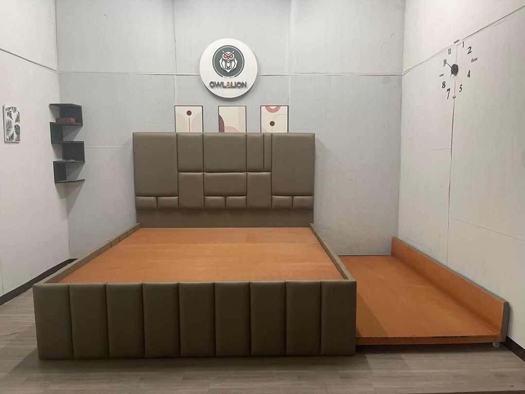 King size bed with pull out (Category: Bed Frames & Mattresses) located in Manila. Submitted by appleberryb (Listing ID 1421603954, Image 2). Description: King size bed with queen sized pull out.